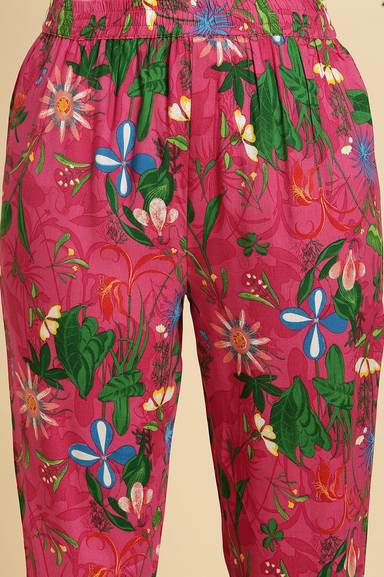 Pink Floral Printed Sleeveless Kurta & Pants Co-Ord Set - wforwoman