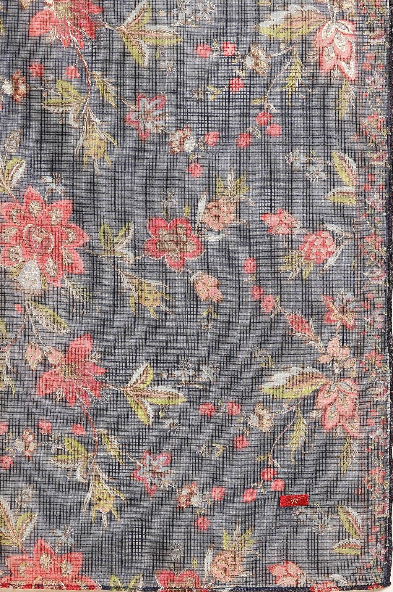 Royal Blue Embroidered Kurta, Pants And Dupatta Set - wforwoman