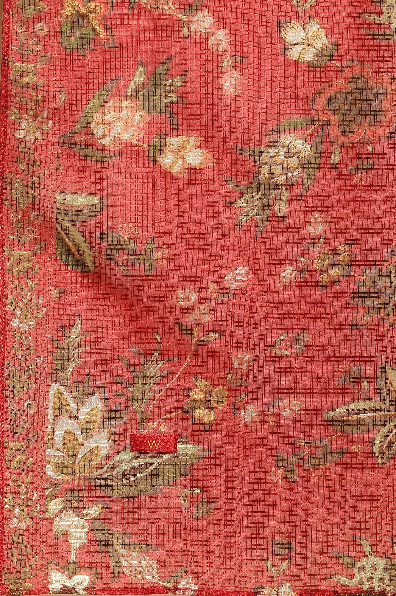 Red Chanderi Kurta, Pants And Dupatta Festive Set - wforwoman