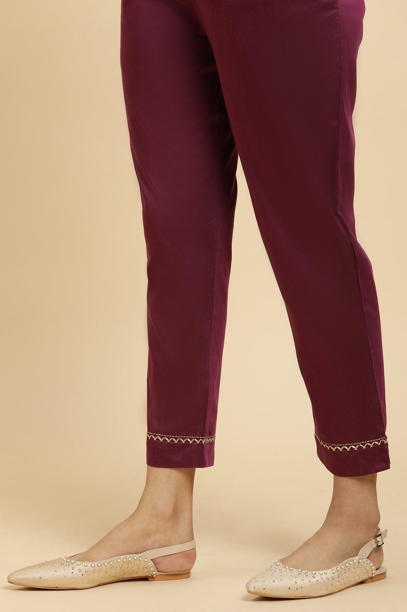 Purple Metallic Embroidered Kurta, Pants And Dupatta Set - wforwoman