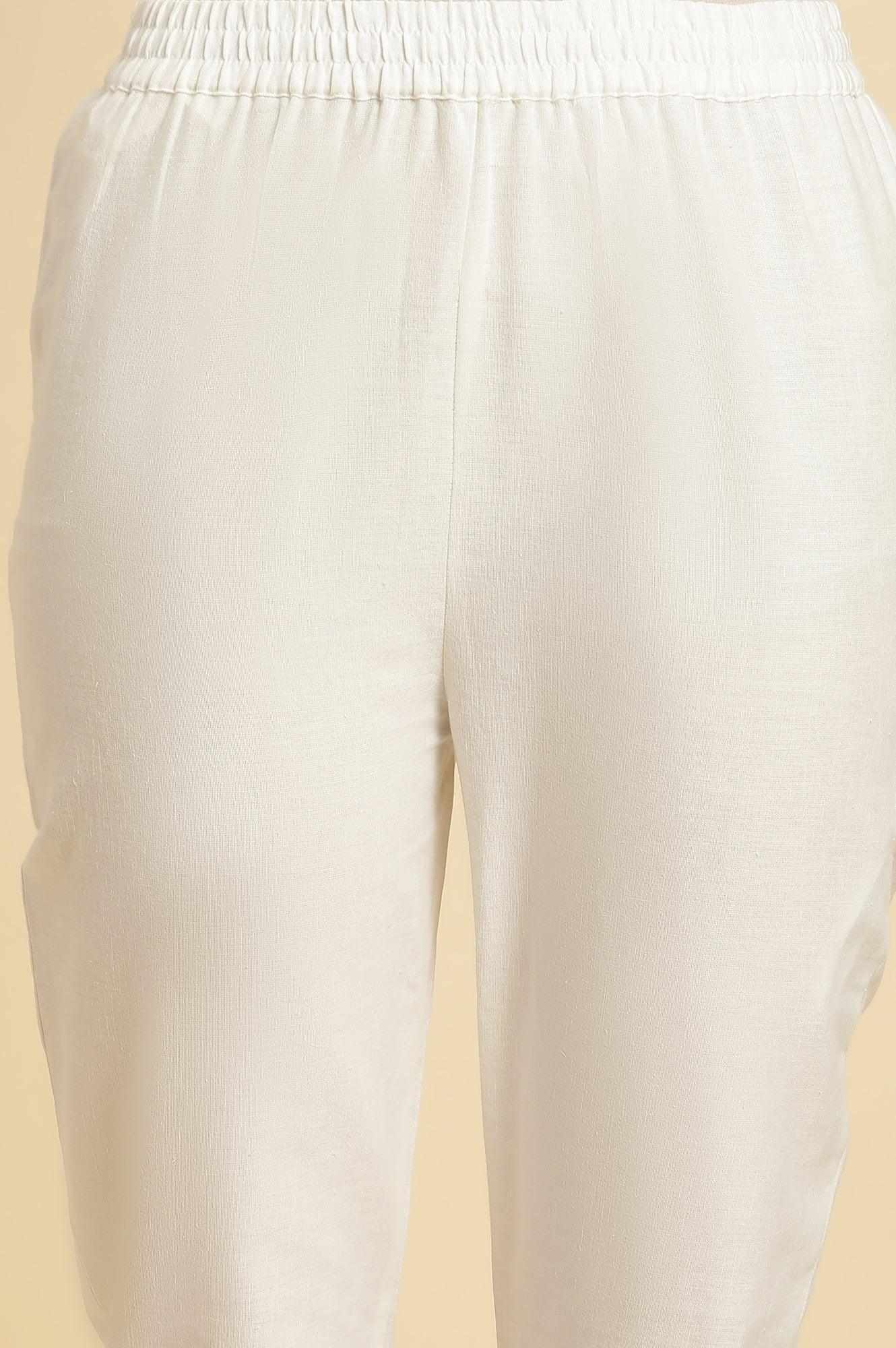 White Panelled Mock Angrakha Kurta, Pants & Dupatta Set - wforwoman