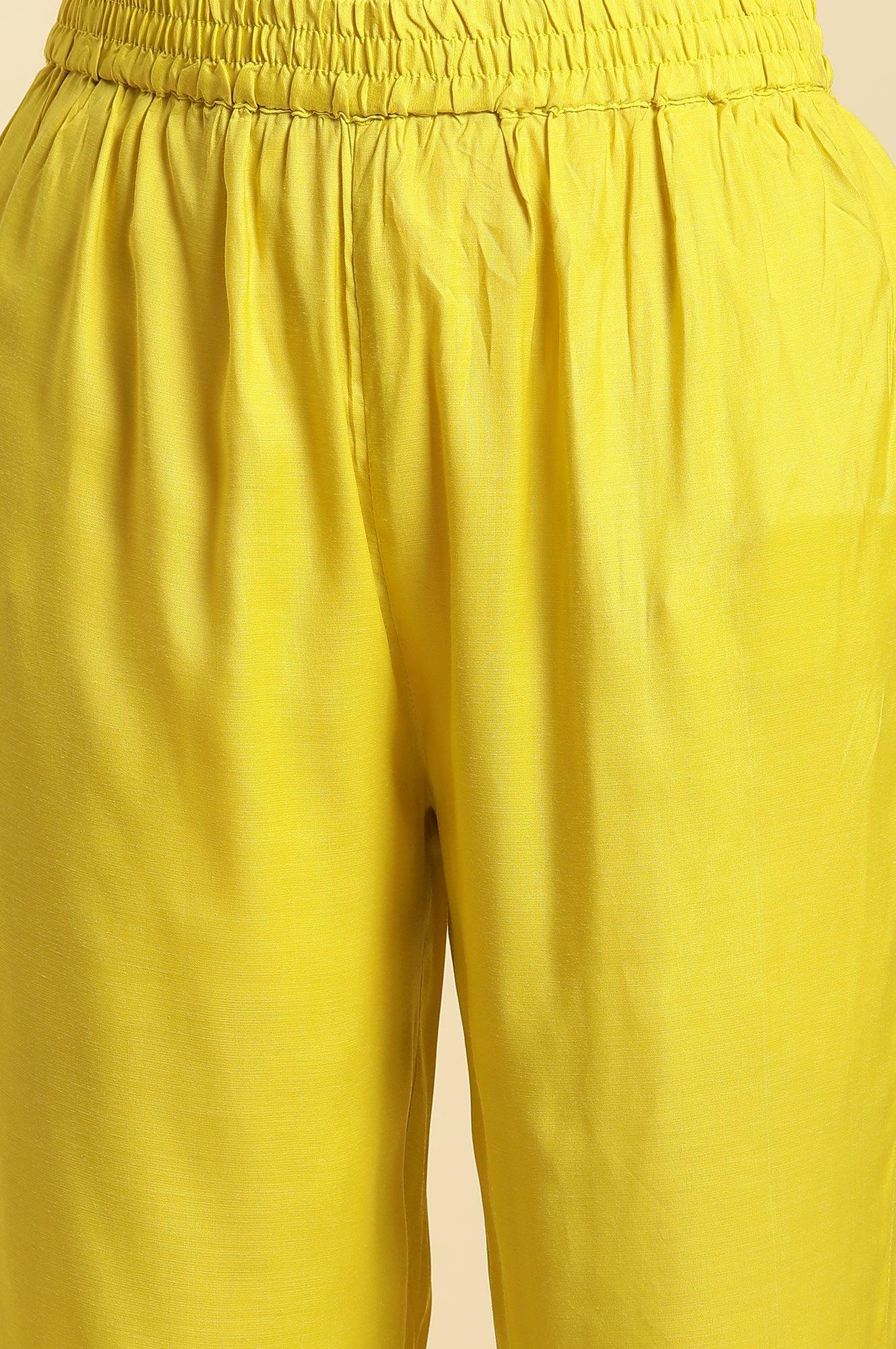 Lime Green Lace Work Kurta, Pants And Dupatta Set - wforwoman