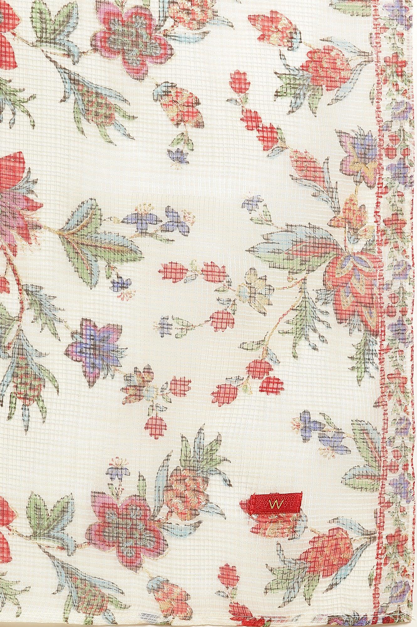 Ecru Printed Kurta & Straight Pants Set - wforwoman