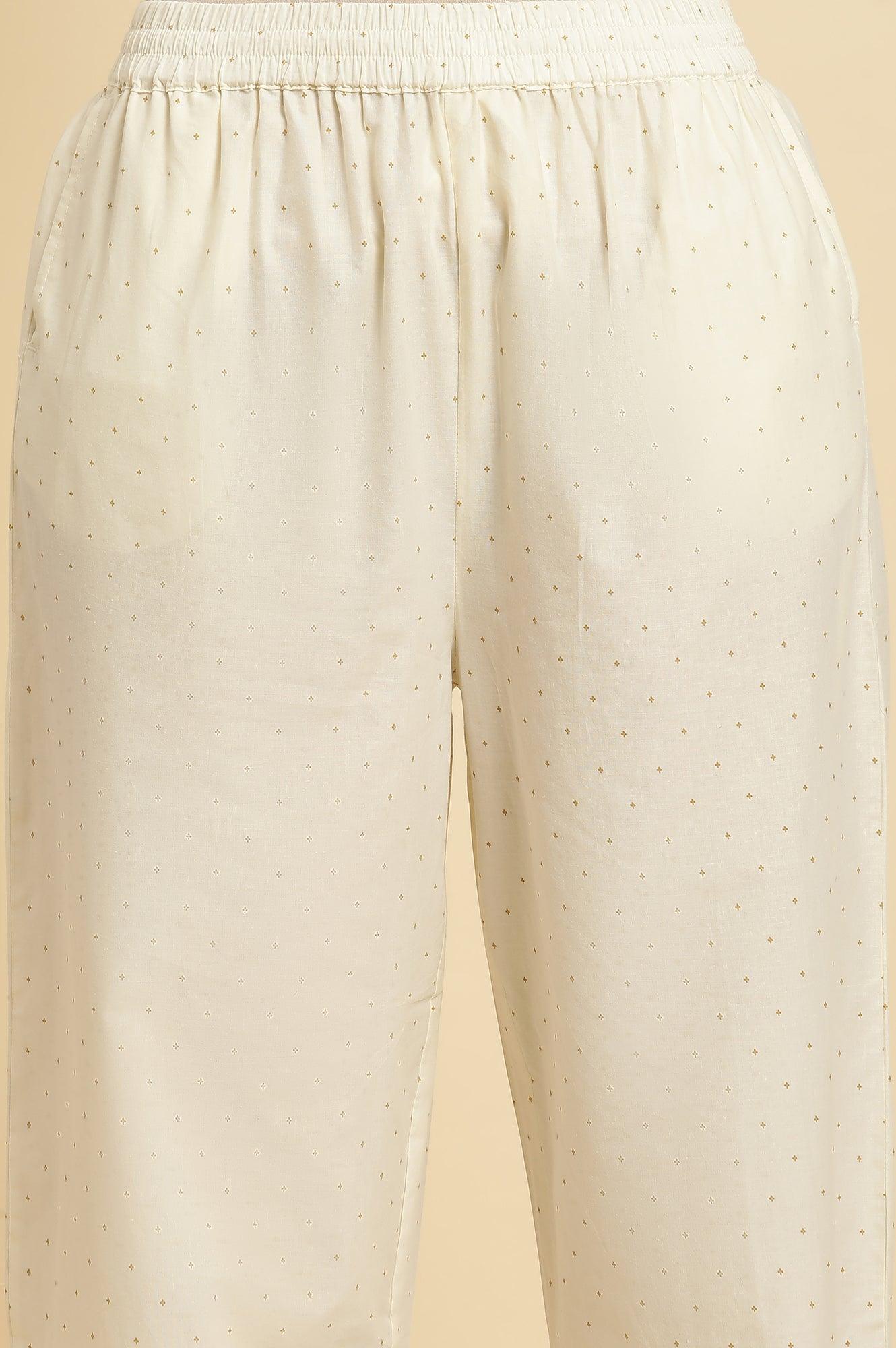 Ecru Printed Kurta & Straight Pants Set - wforwoman