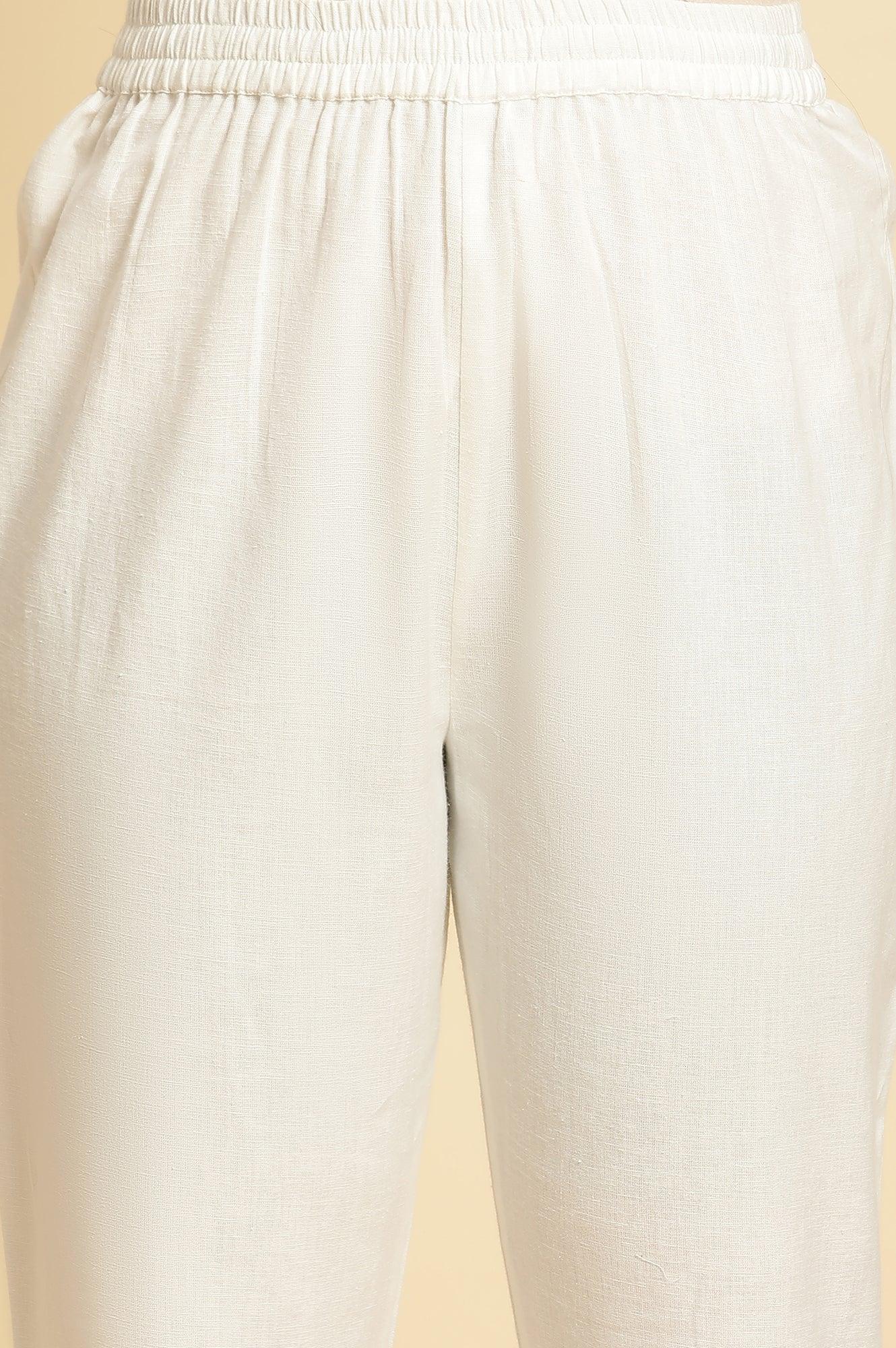 Ecru Printed Panelled Kurta, Pants And Dupatta Set - wforwoman