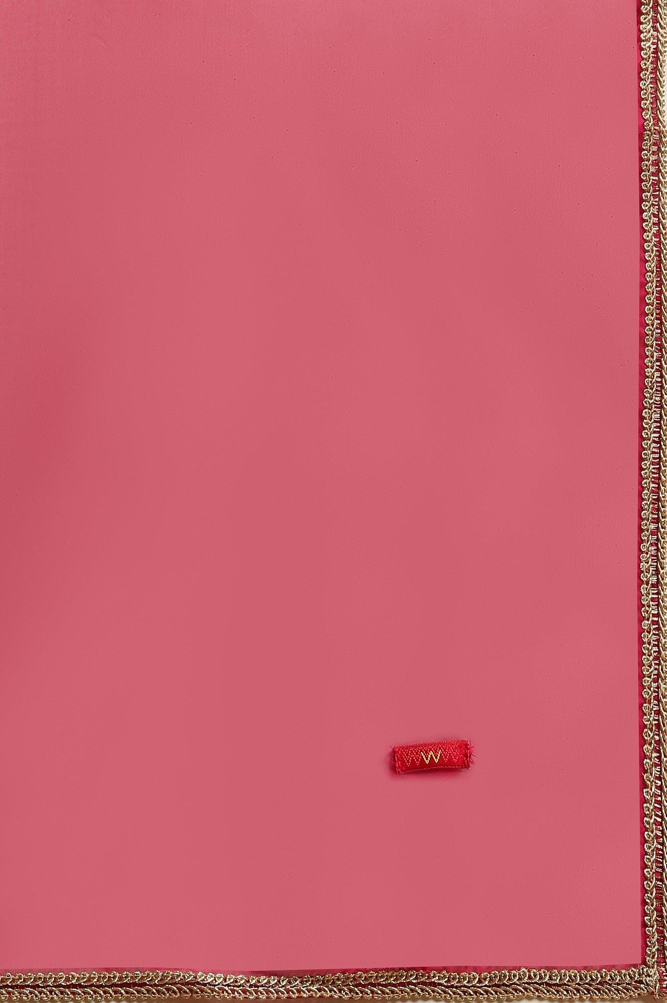 Pink Zari Embellished Short Kurta, Flared Pants And Dupatta Set - wforwoman