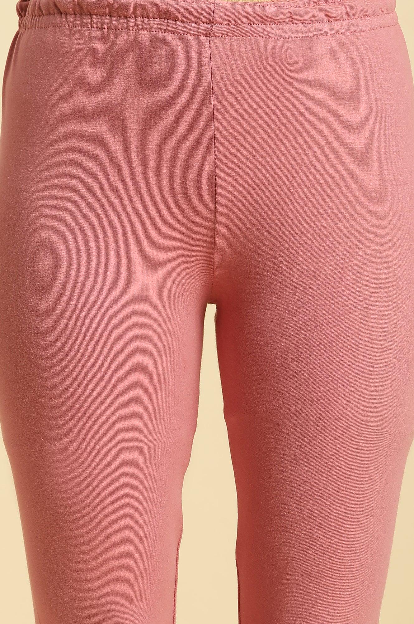 Pink Foil Printed Mock Layered Kurta And Tights Set - wforwoman