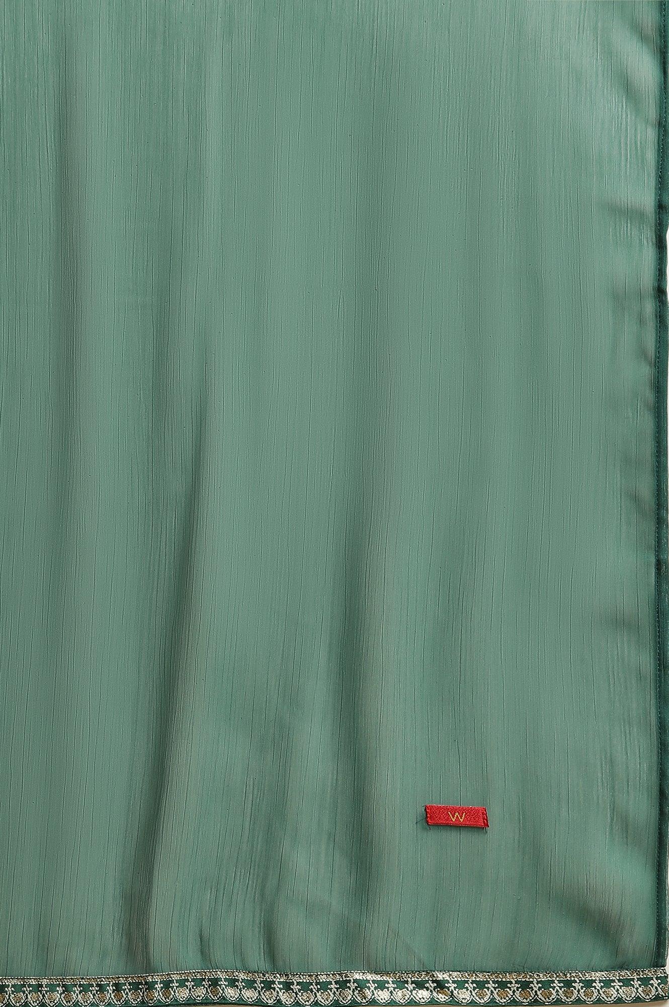 Dark Green Floral Printed Kurta, Pants & Dupatta Set - wforwoman