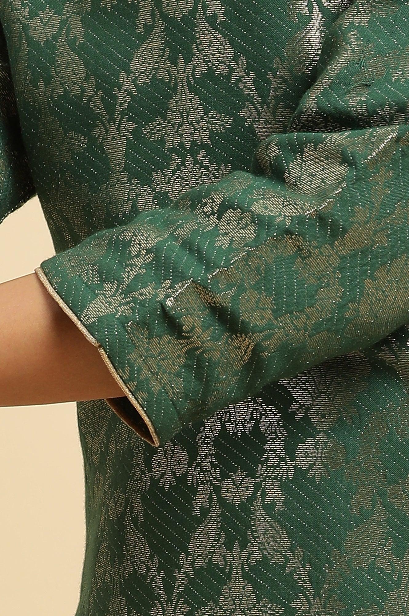 Green Rayon Jacquard Kurta And Pant Festive Set - wforwoman