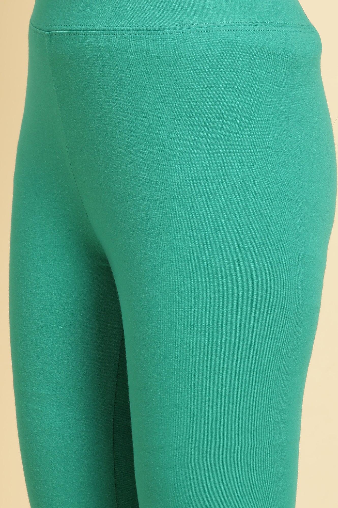 Teal Green Anarkali Printed Kurta, Tights And Dupatta Set - wforwoman