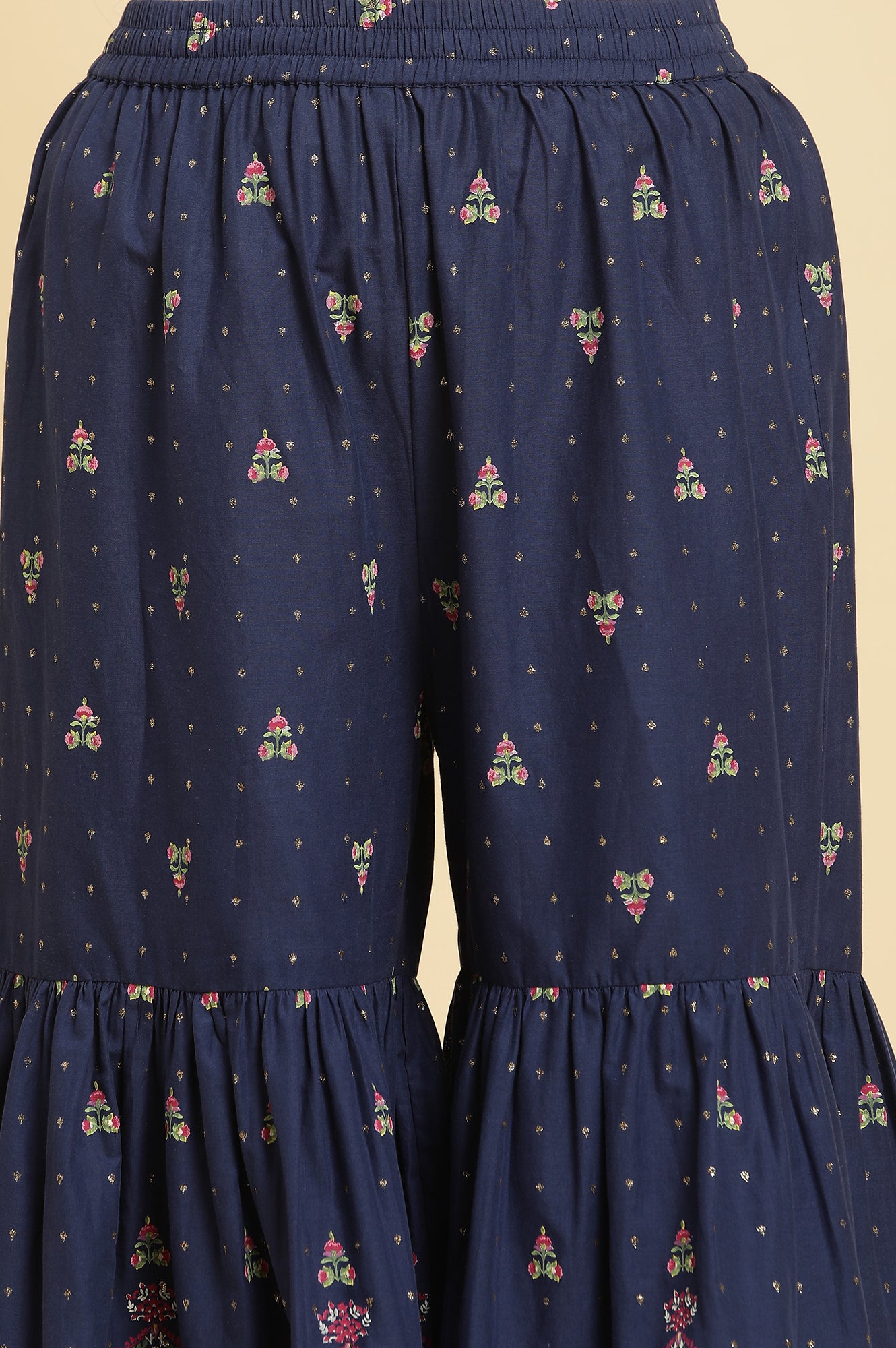 Blue Floral Printed Kurta, Sharara And Dupatta Set