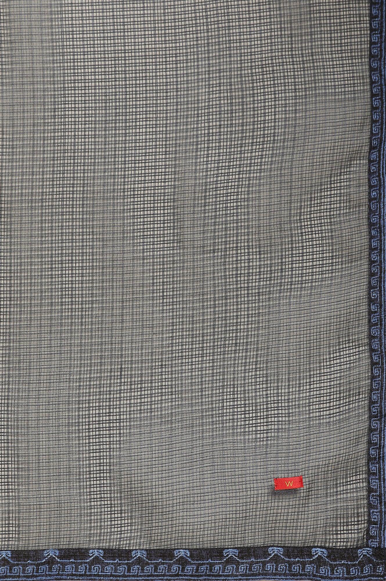 Navy Blue Printed Kota Kurta, Pants And Dupatta Set - wforwoman