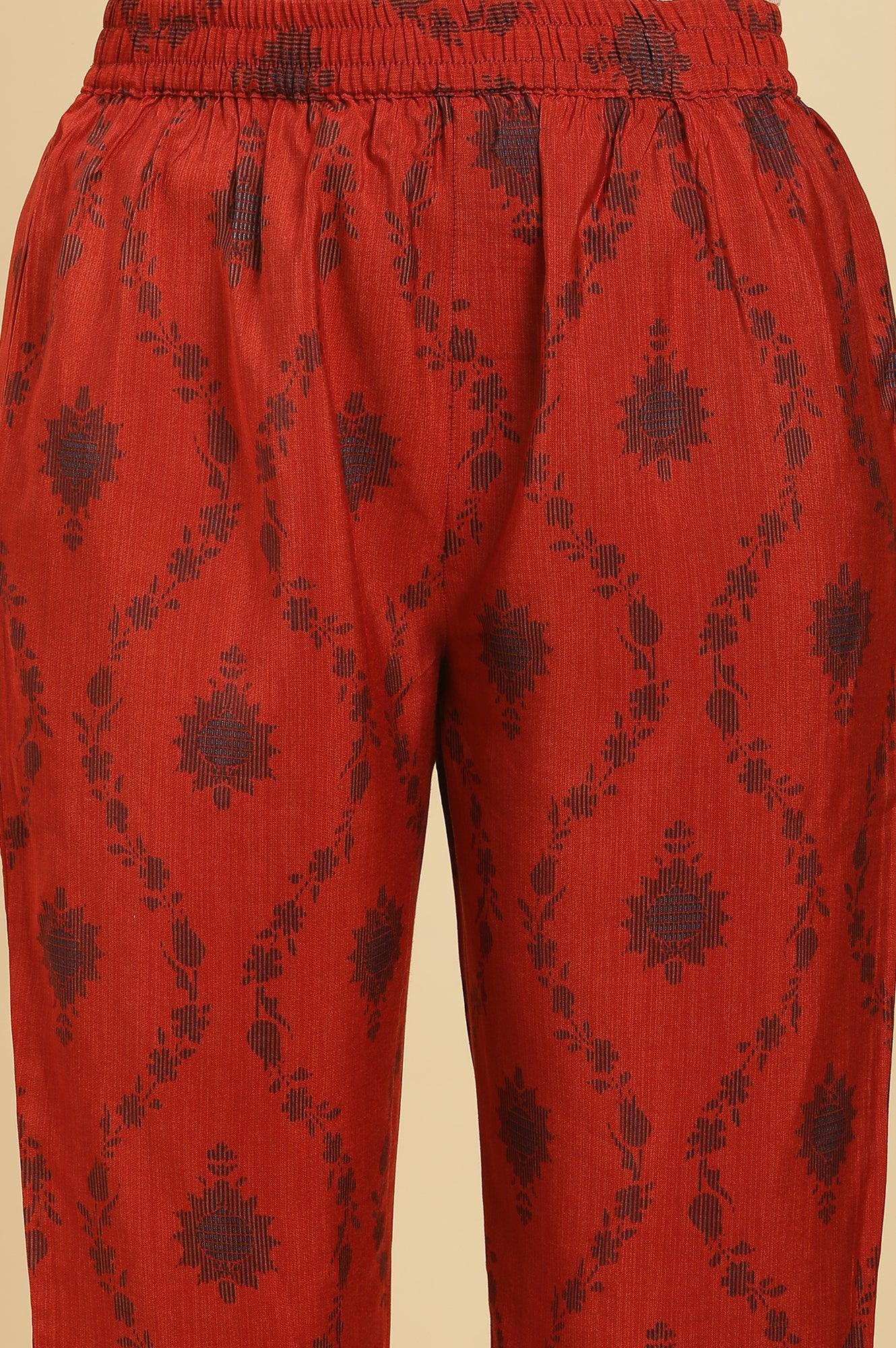 Red Sequined Printed Kurta, Pants And Dupatta Set - wforwoman