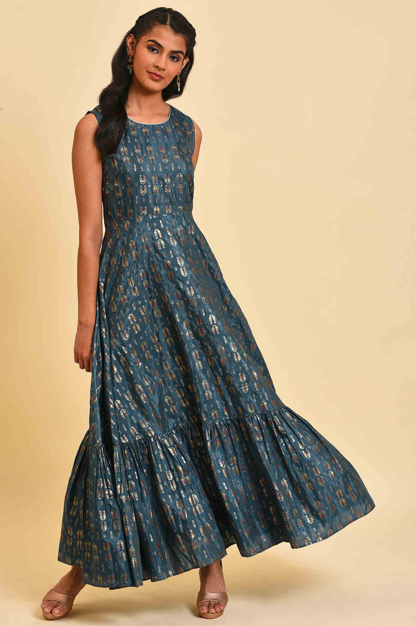 Green Embroidered Gillet & Tiered Dress Set - wforwoman