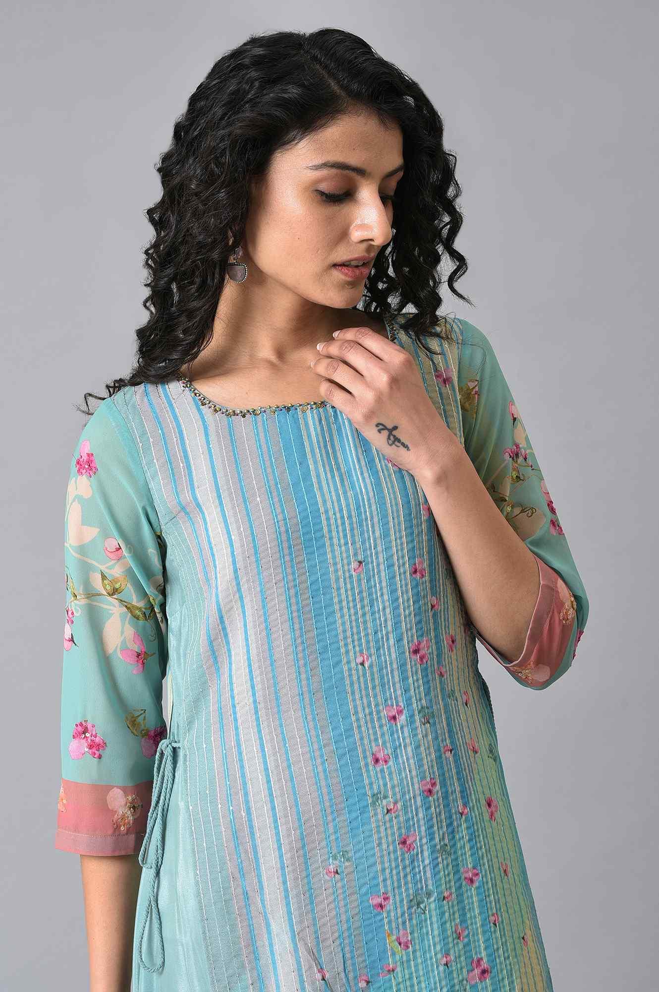 Green Floral Printed Mock Layer Summer Dress - wforwoman