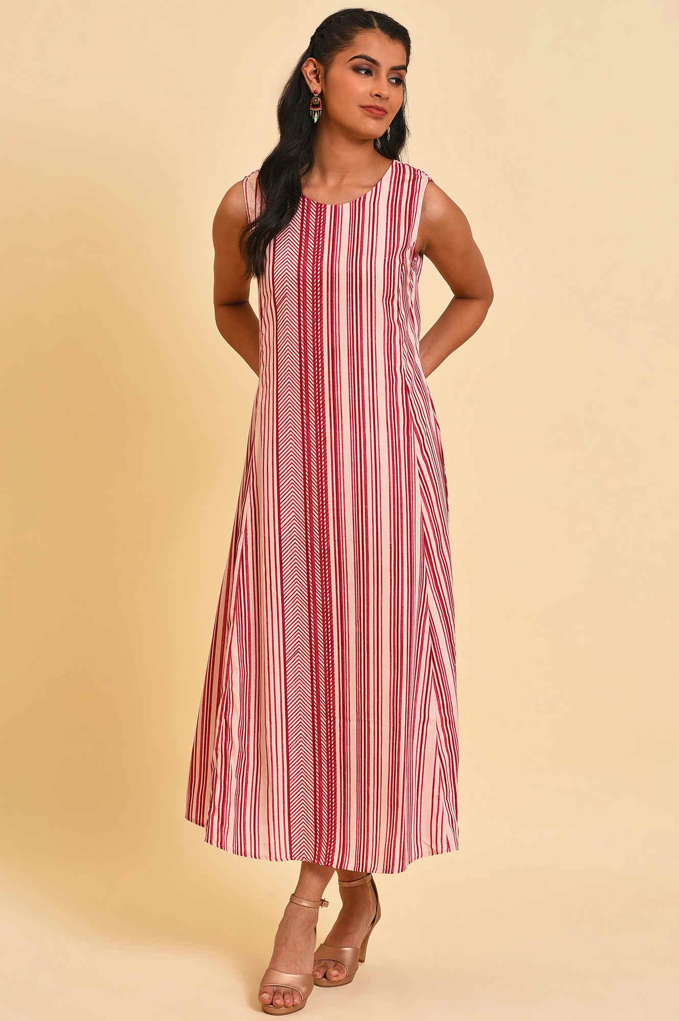 Pink Floral Gillet & Striped Dress Set - wforwoman