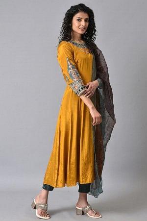 Yellow Anarkali kurta Set - wforwoman