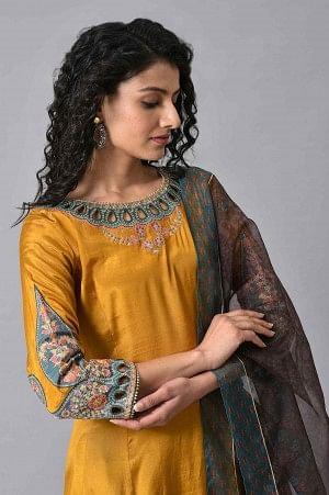 Yellow Anarkali kurta Set - wforwoman