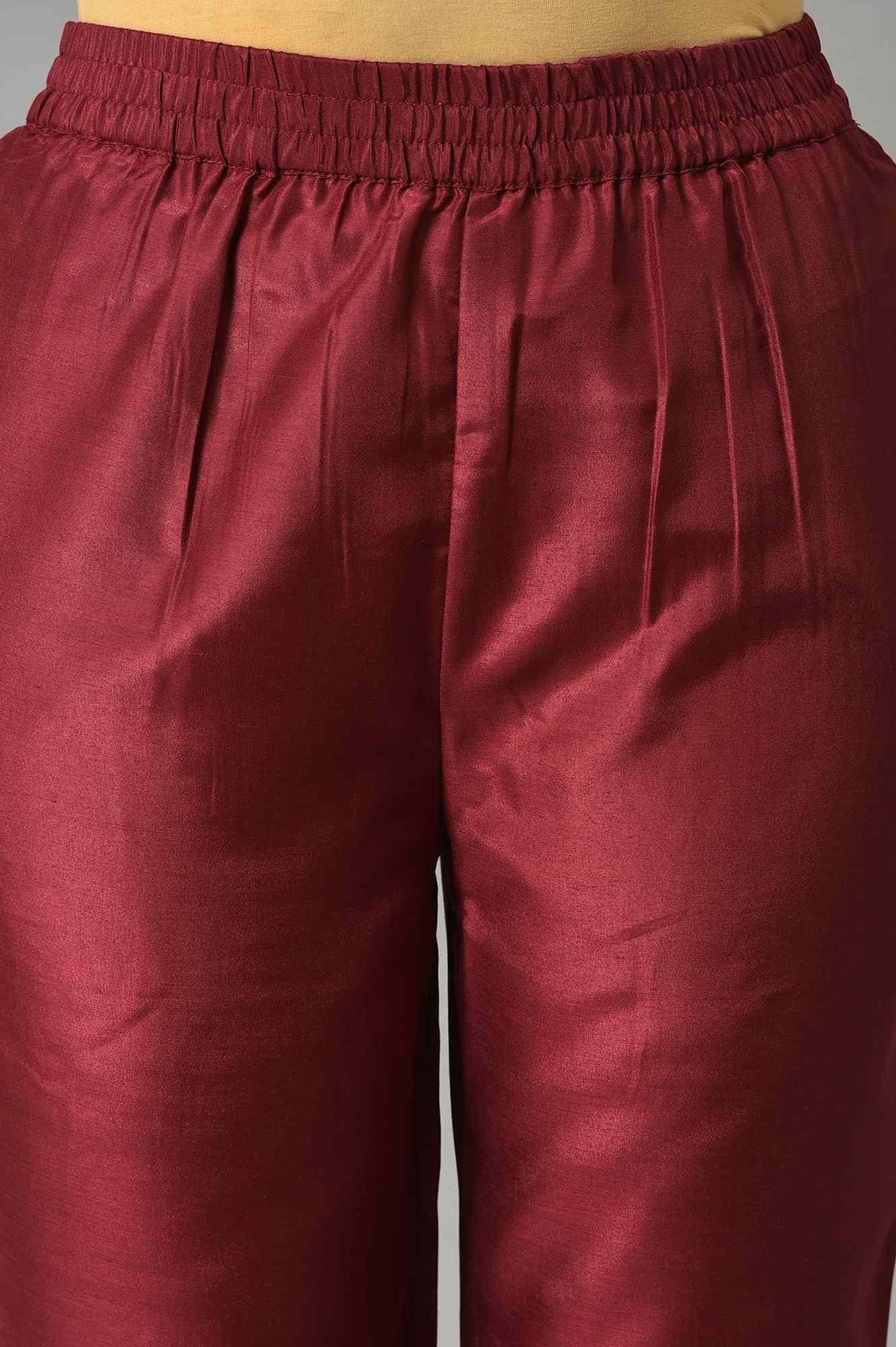 Coral Embroidered kurta With Dark Red Pants And Printed Dupatta - wforwoman