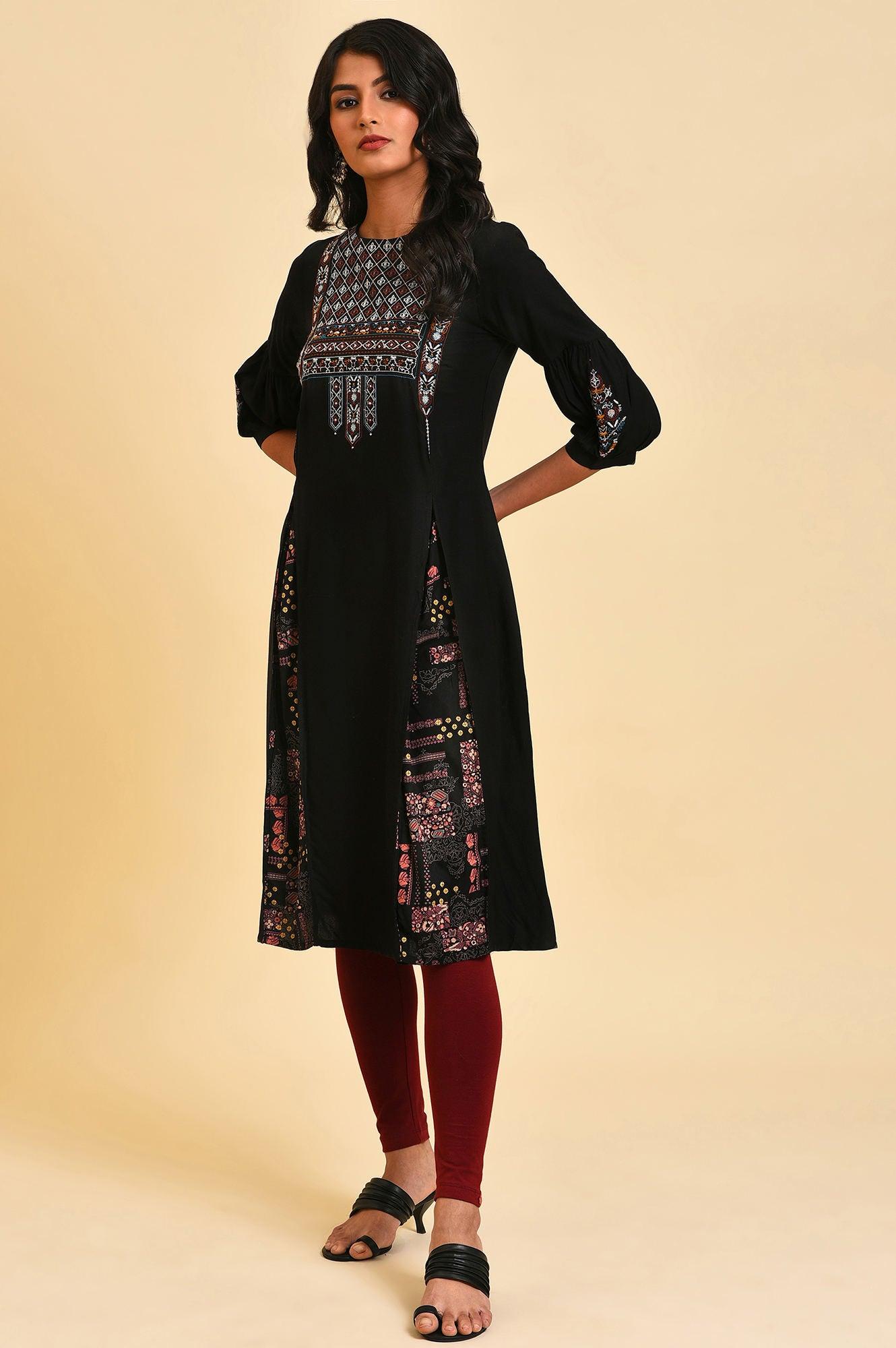 Black Godget Tunic With Multi-Coloured Embroidery - wforwoman