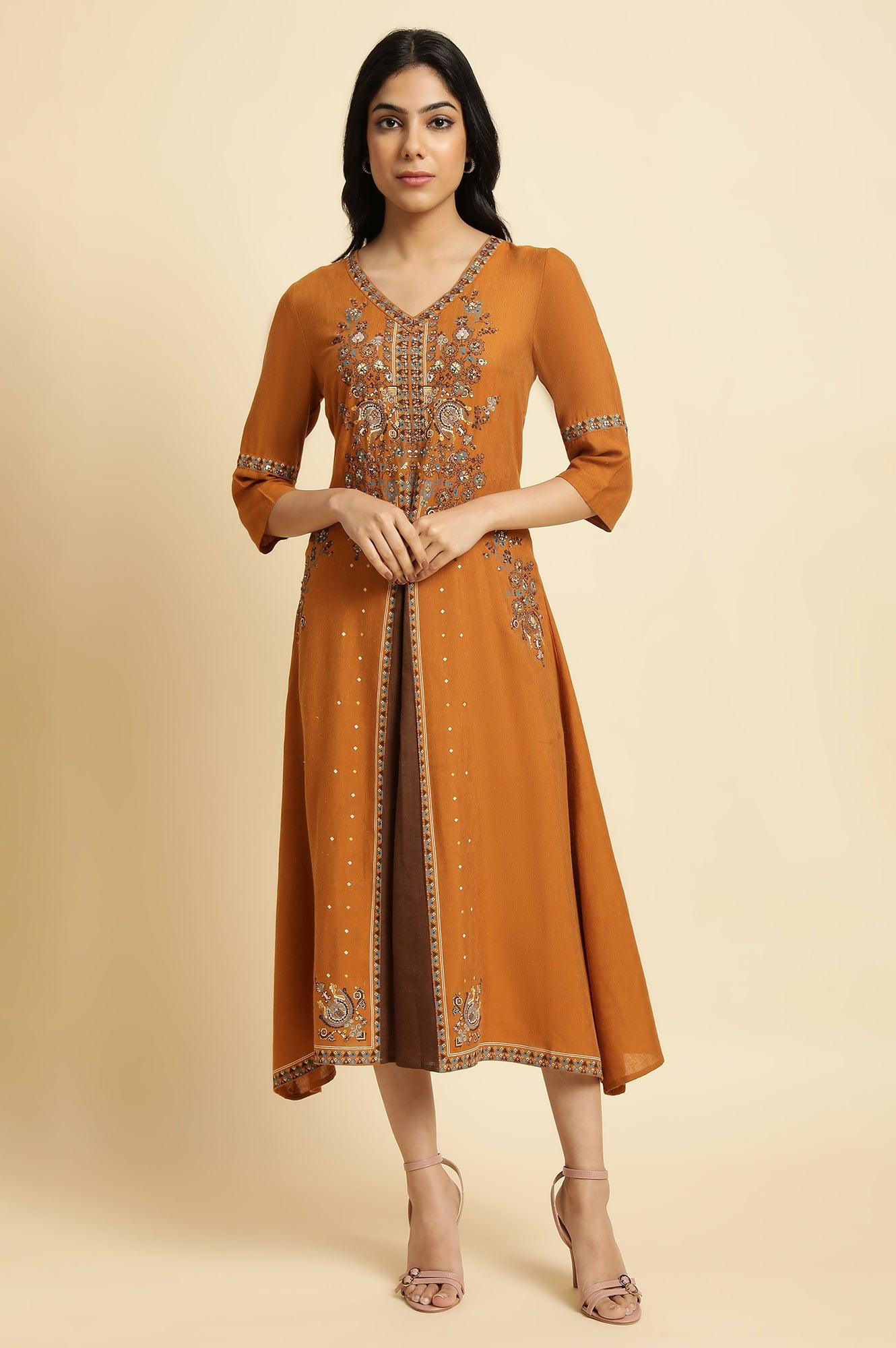 Buy Dark Yellow Printed Plus Size Godget Dress 2999 W for