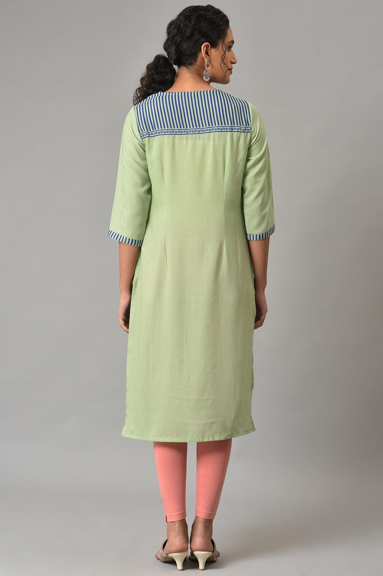 Green Print Mix Summer kurta - wforwoman