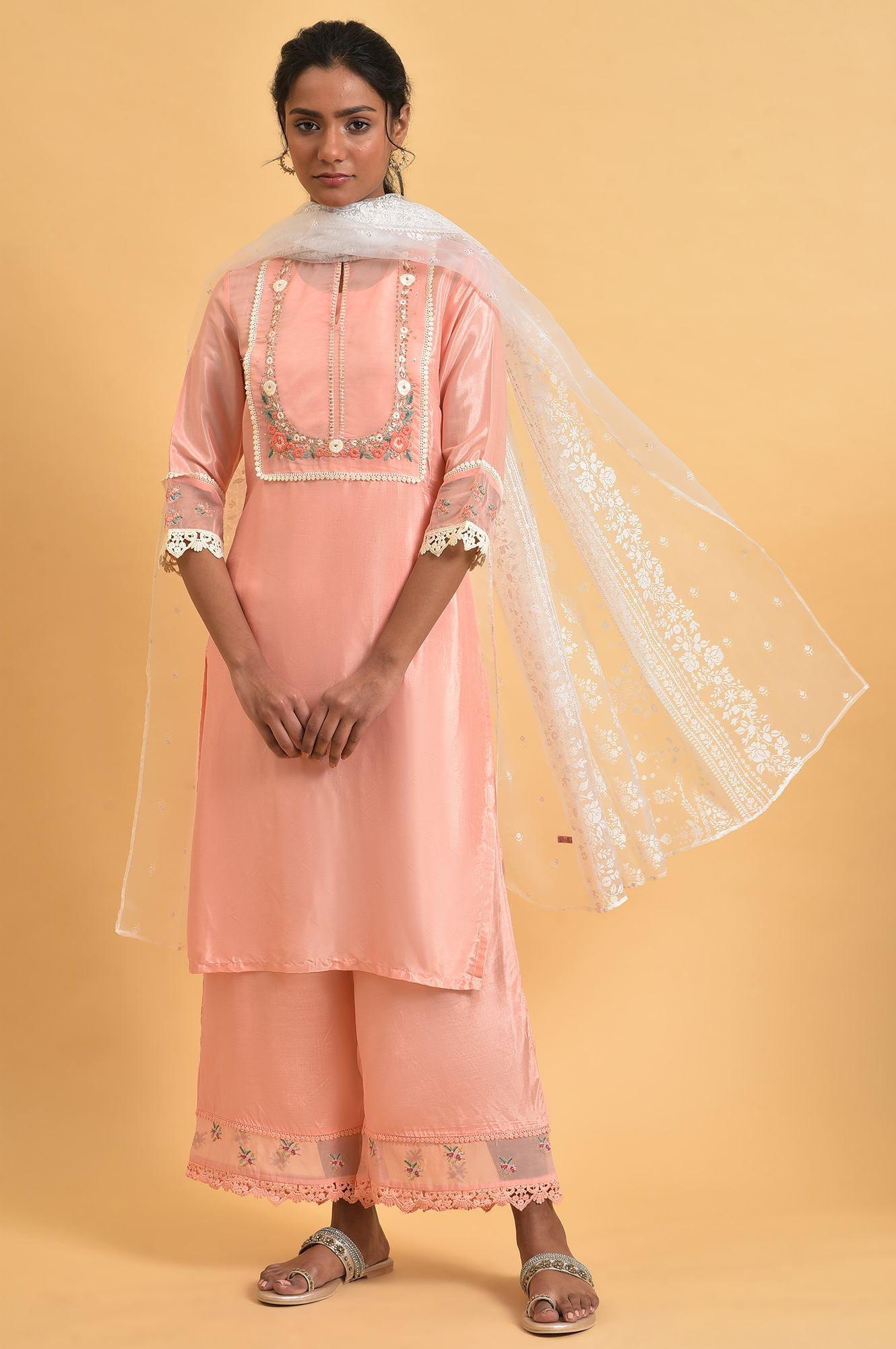 Pink Embroidered Shantun Plus Size Festive kurta - wforwoman