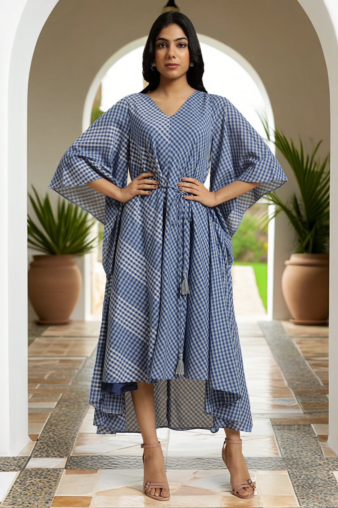 Blue Fluid Checkered Dress L - Main Image