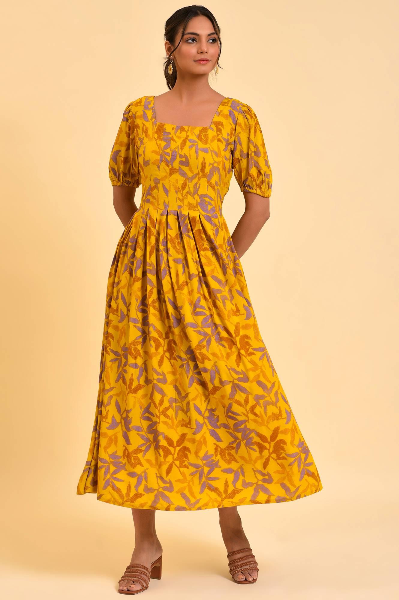 Yellow Pleated Long Summer Maxi Dress XS