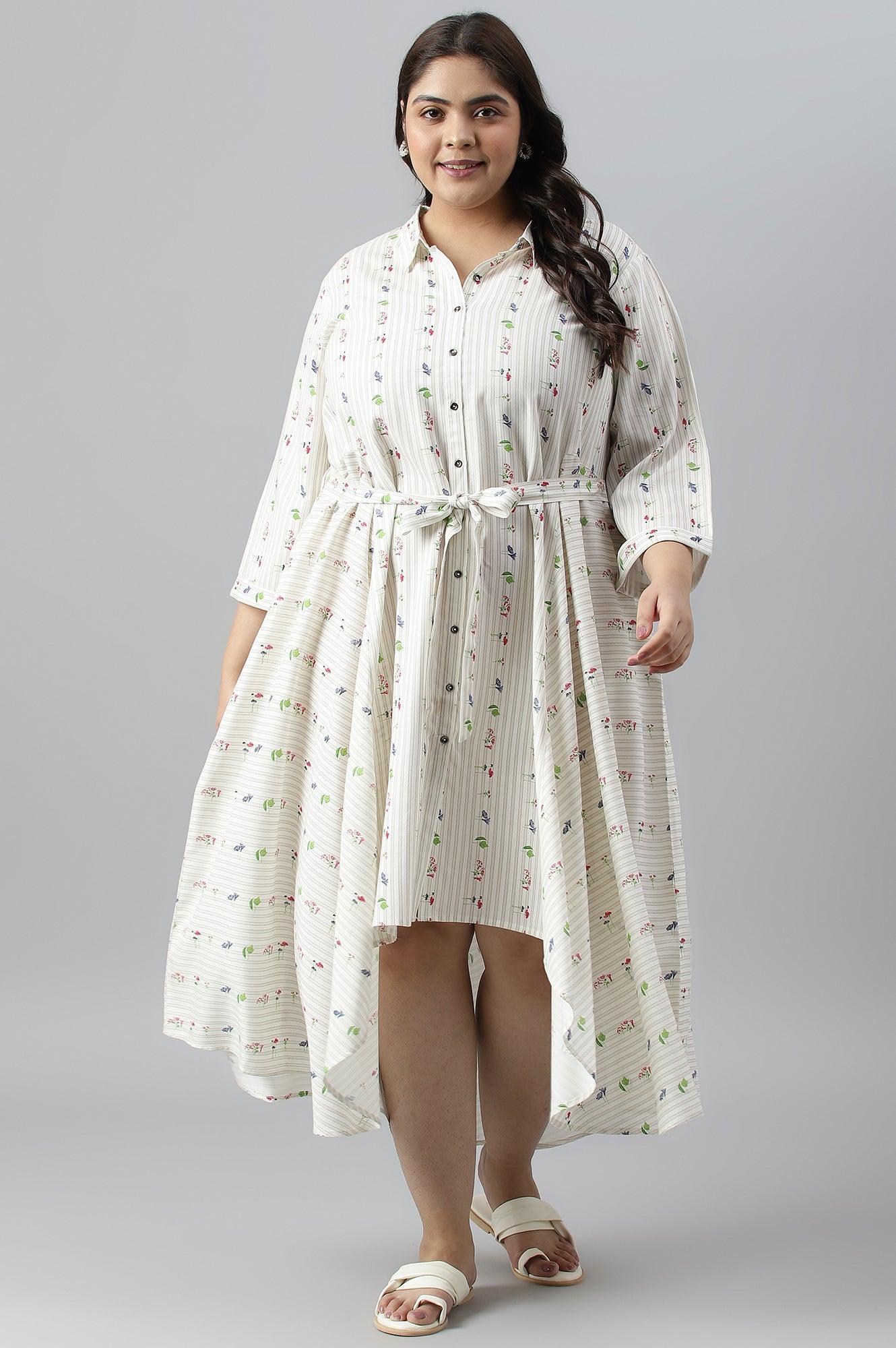 Buy Ecru Printed Summer Plus Size Shirt Dress 2999 W for woman
