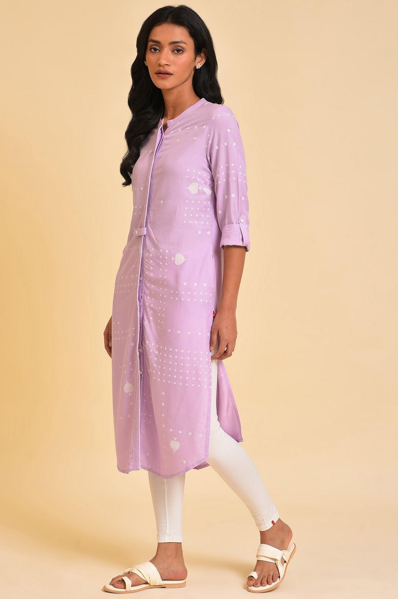 Light Purple Polka Dot Modern kurta - wforwoman