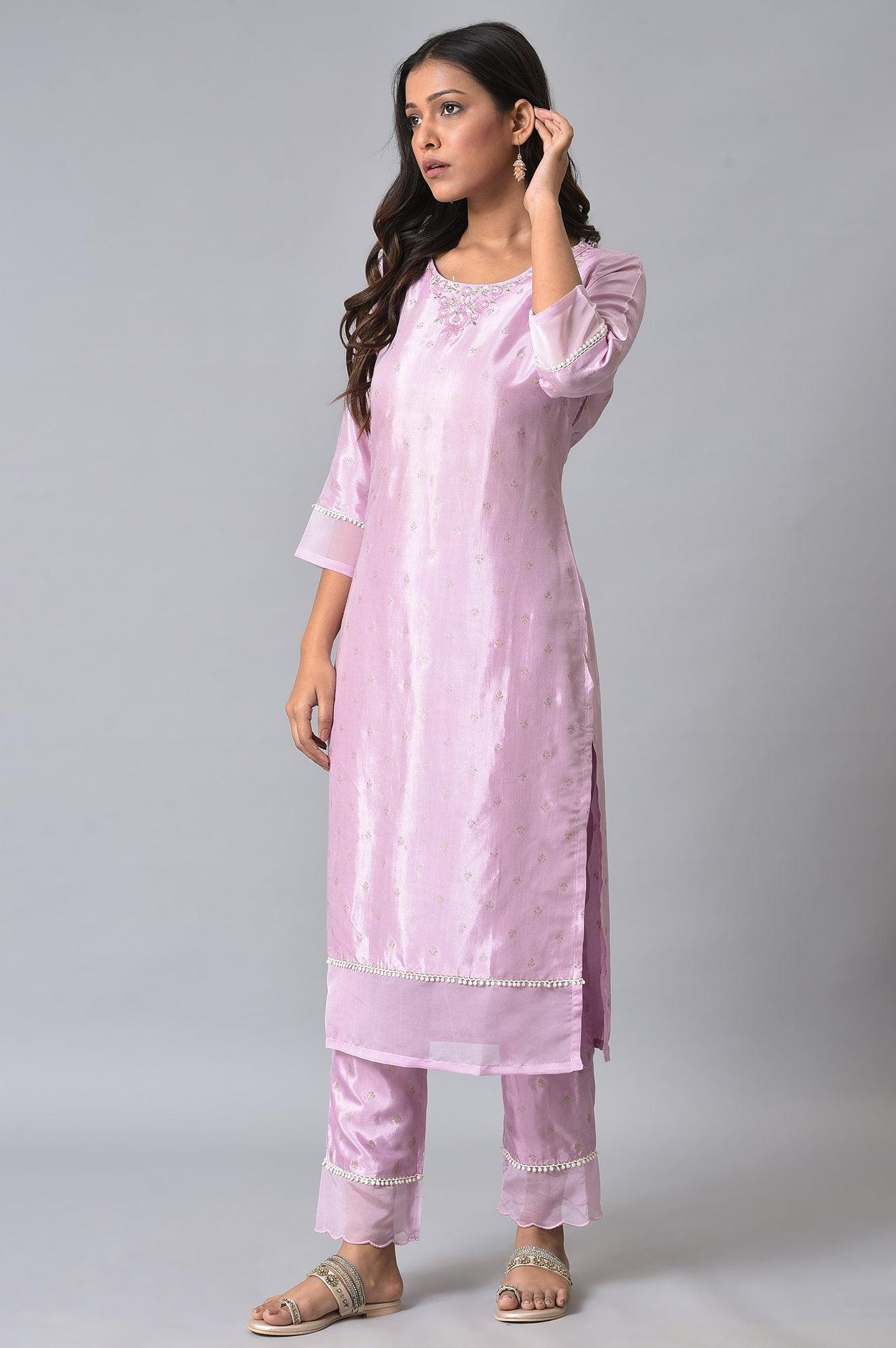 Light Purple Embroidered kurta - wforwoman