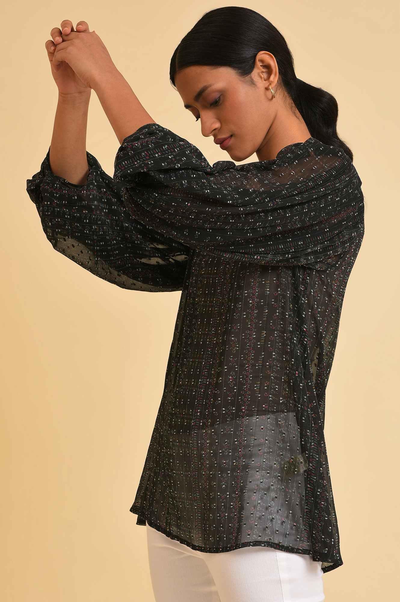 Black Georgette Textured Top - wforwoman