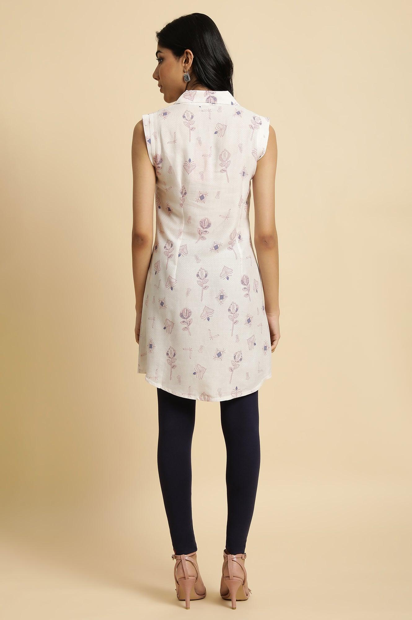 Ecru Lapel Collar Summer Sleeveless Tunic - wforwoman