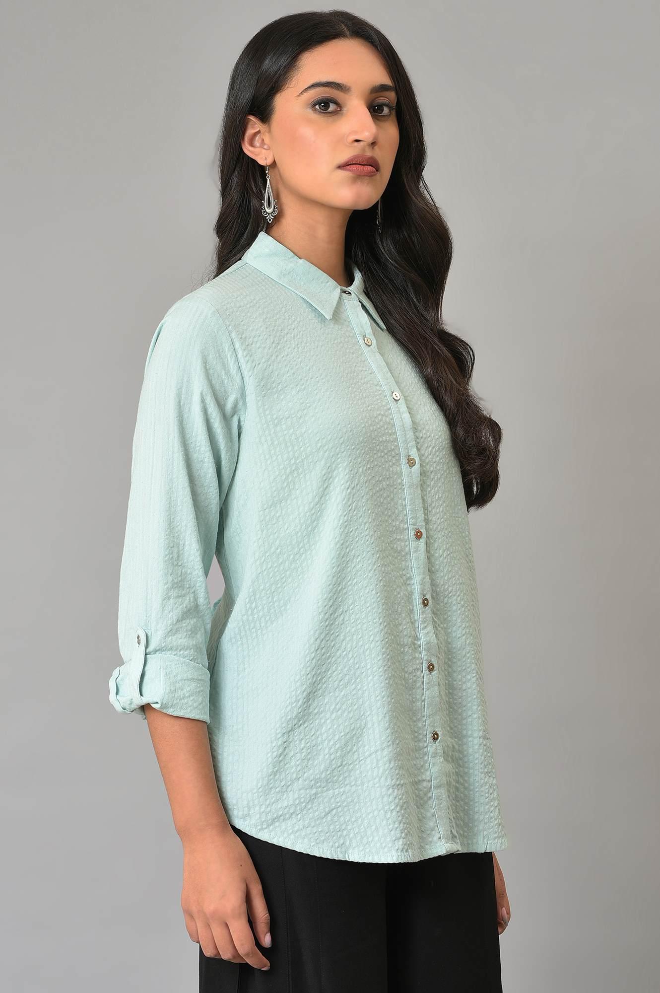Light Blue Western Button-Down Top - wforwoman