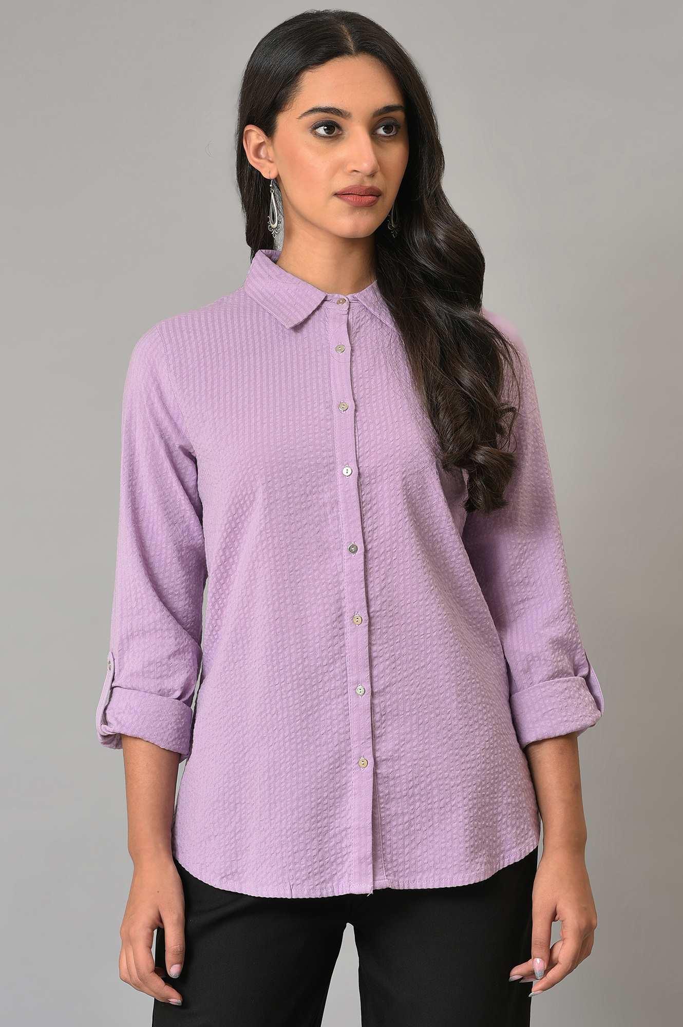 Light Purple Shirt Collar Top - wforwoman
