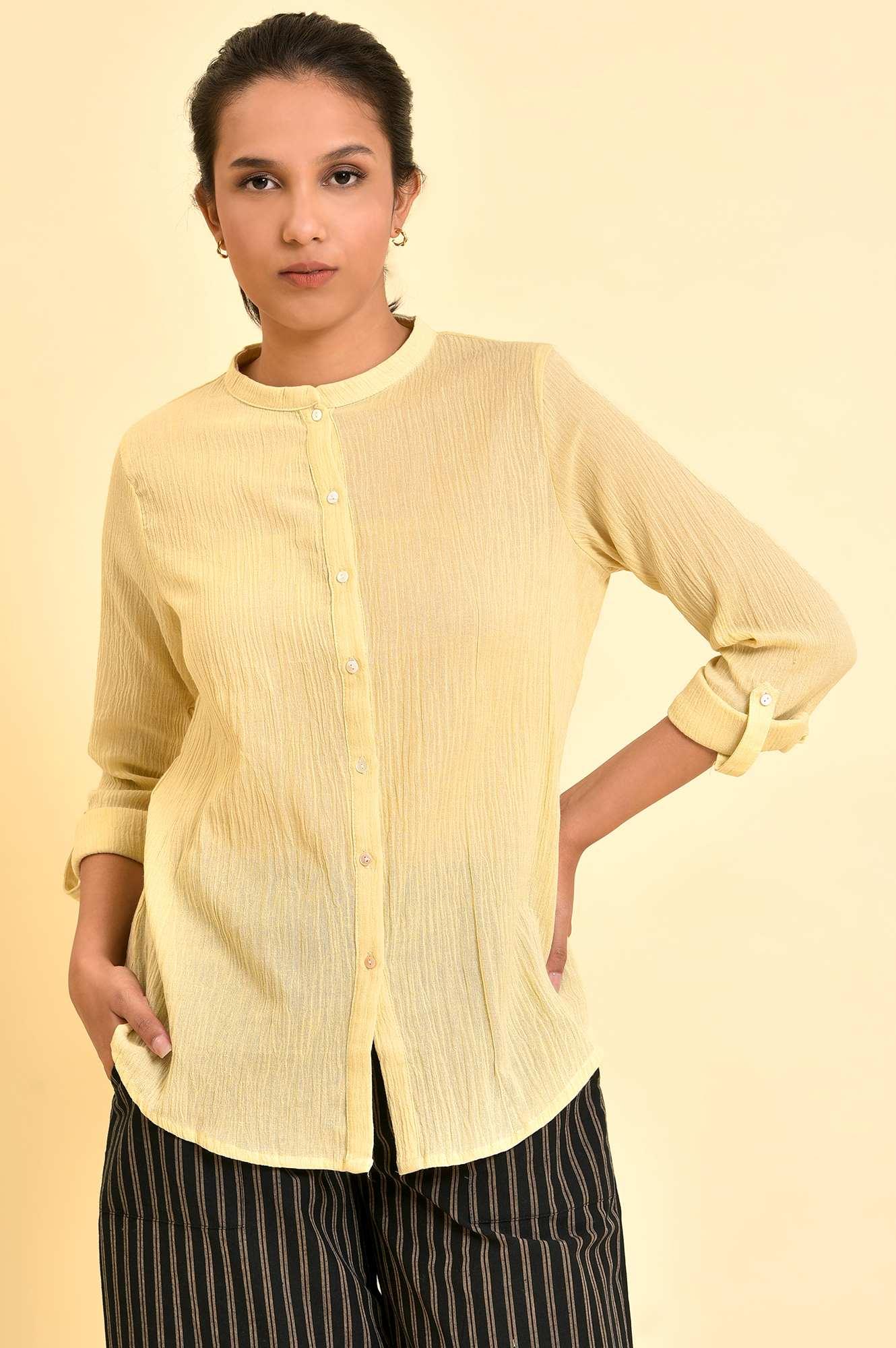 Yellow Mandarin Collar Top - wforwoman
