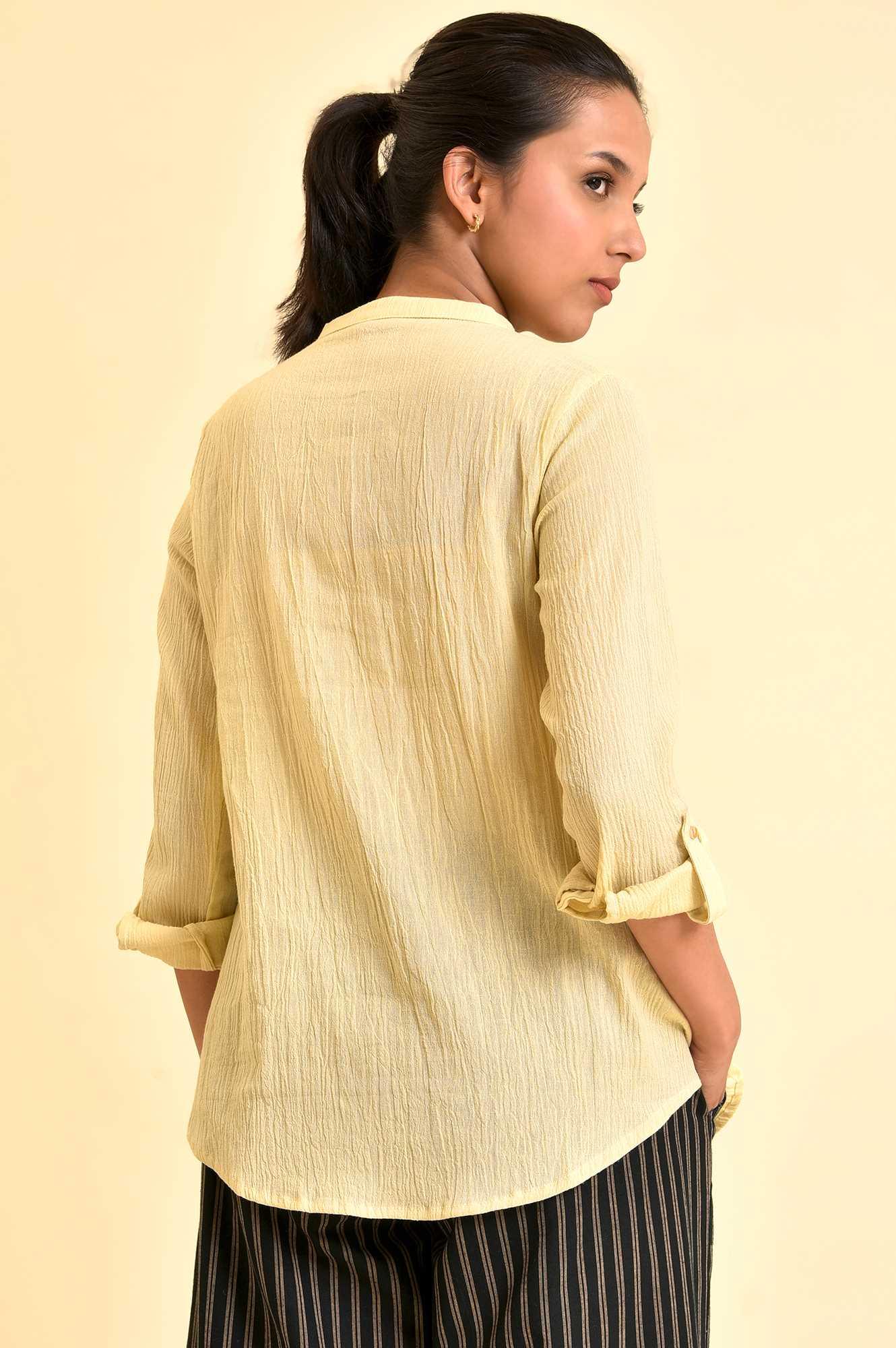 Yellow Mandarin Collar Top - wforwoman