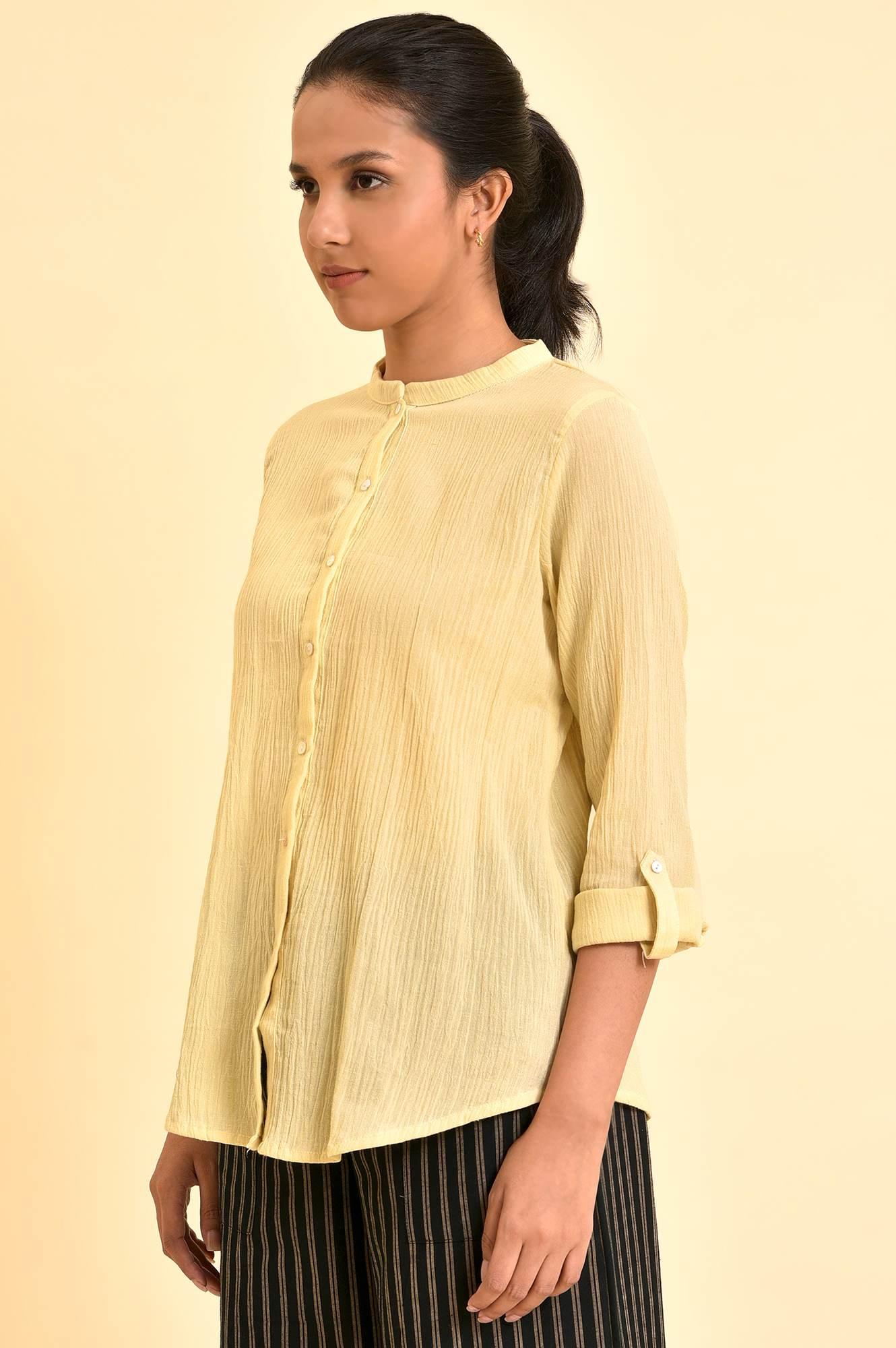 Yellow Mandarin Collar Top - wforwoman