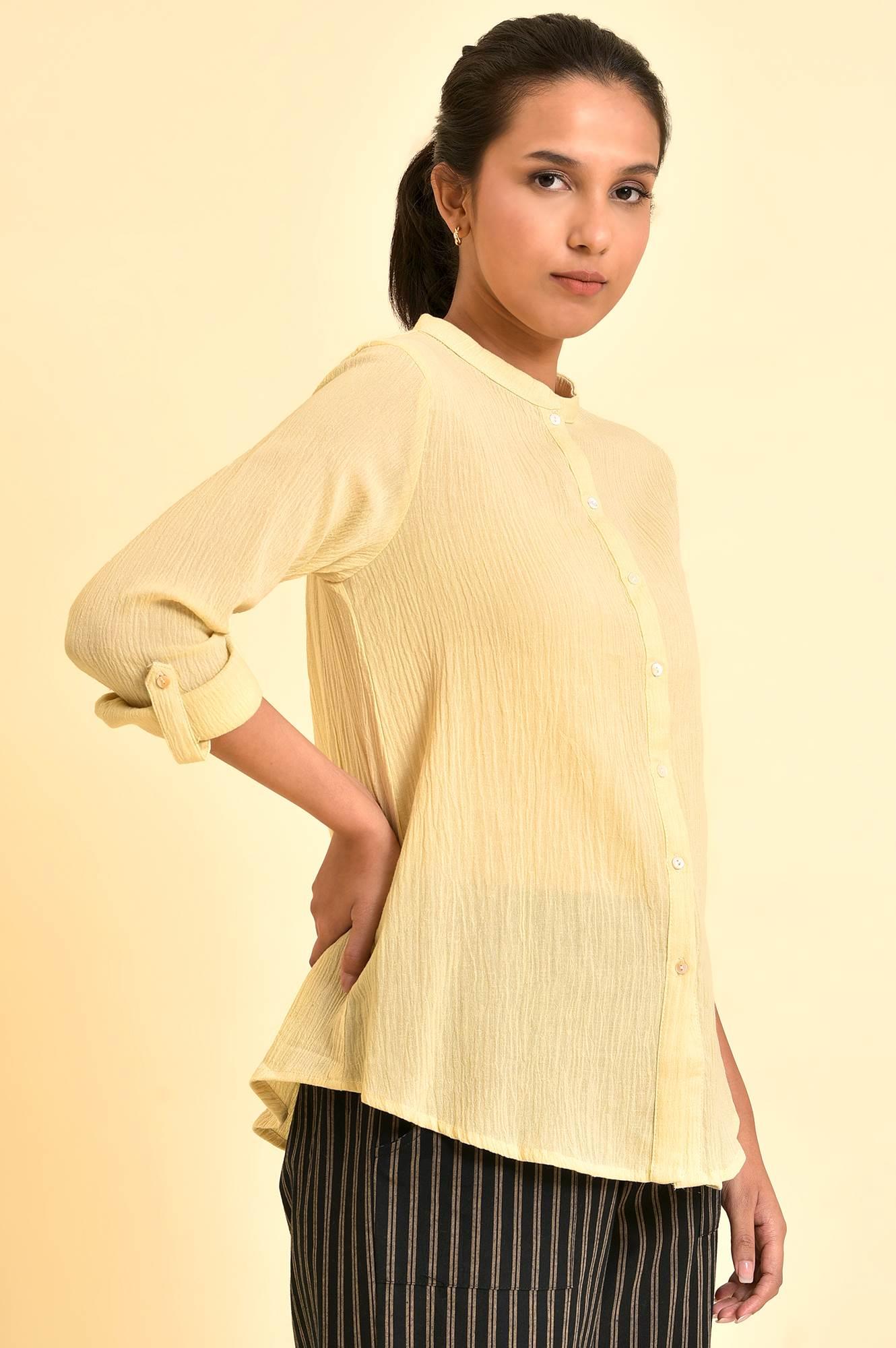 Yellow Mandarin Collar Top - wforwoman