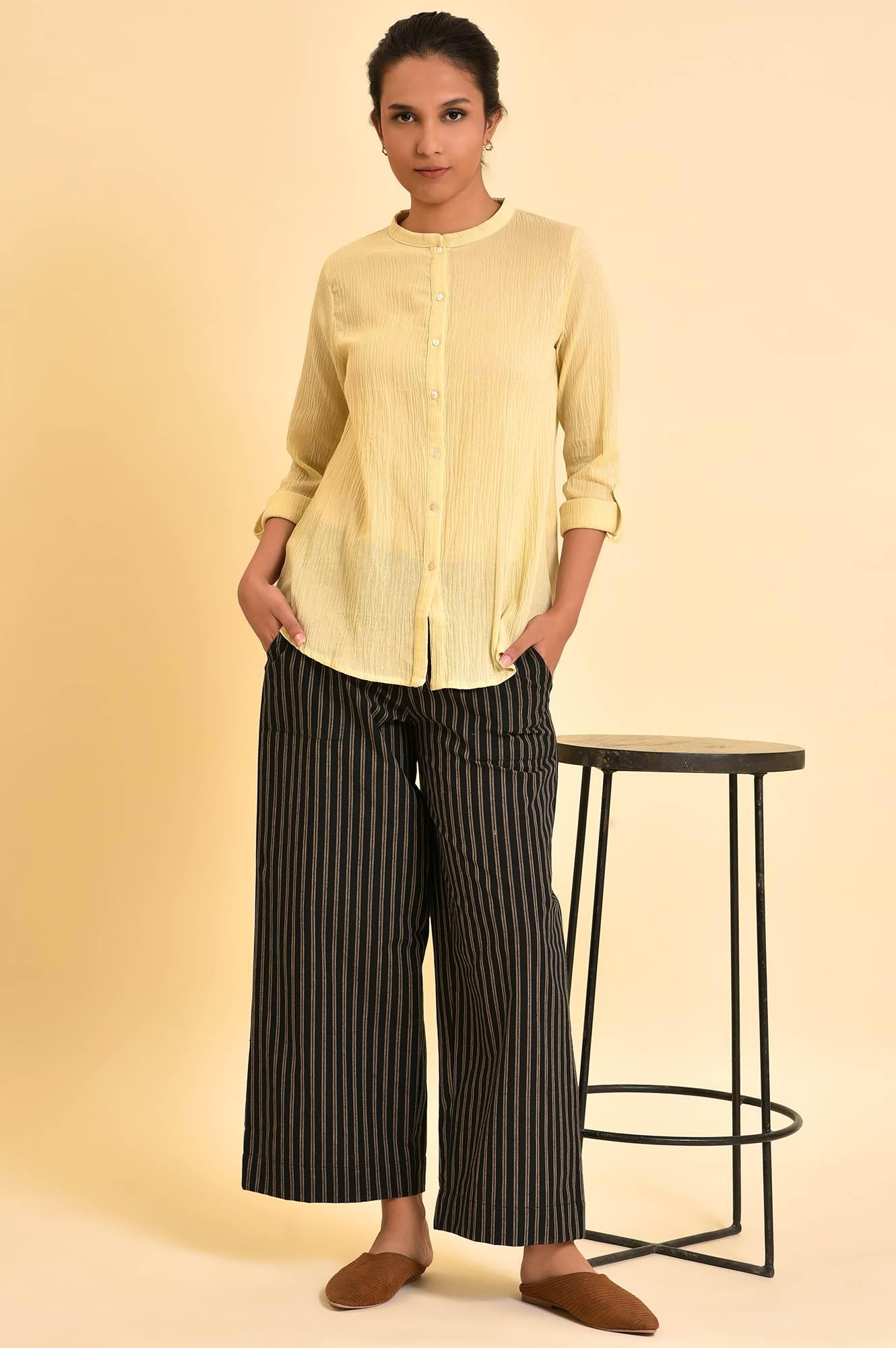 Yellow Mandarin Collar Top - wforwoman