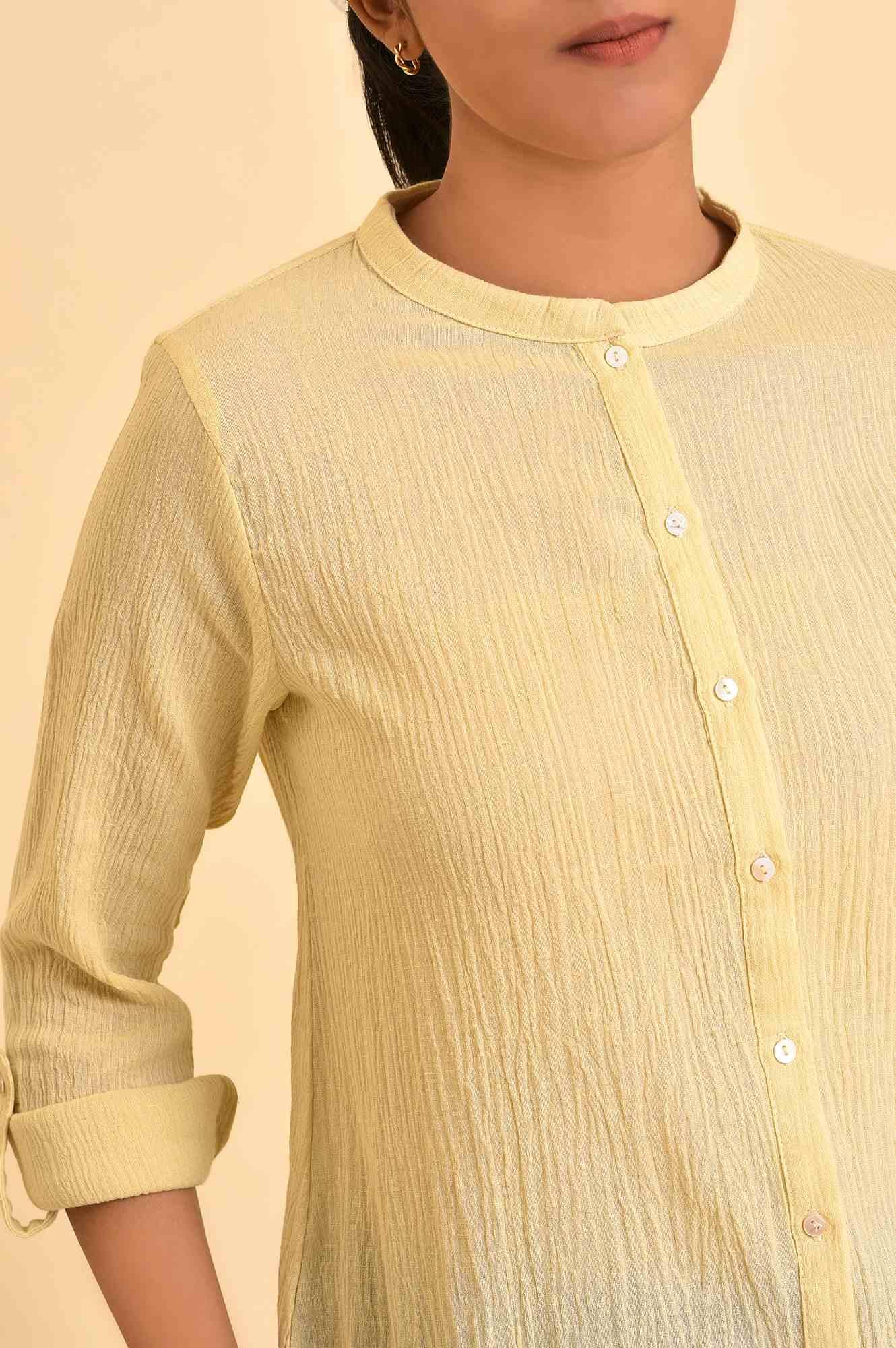 Yellow Mandarin Collar Top - wforwoman