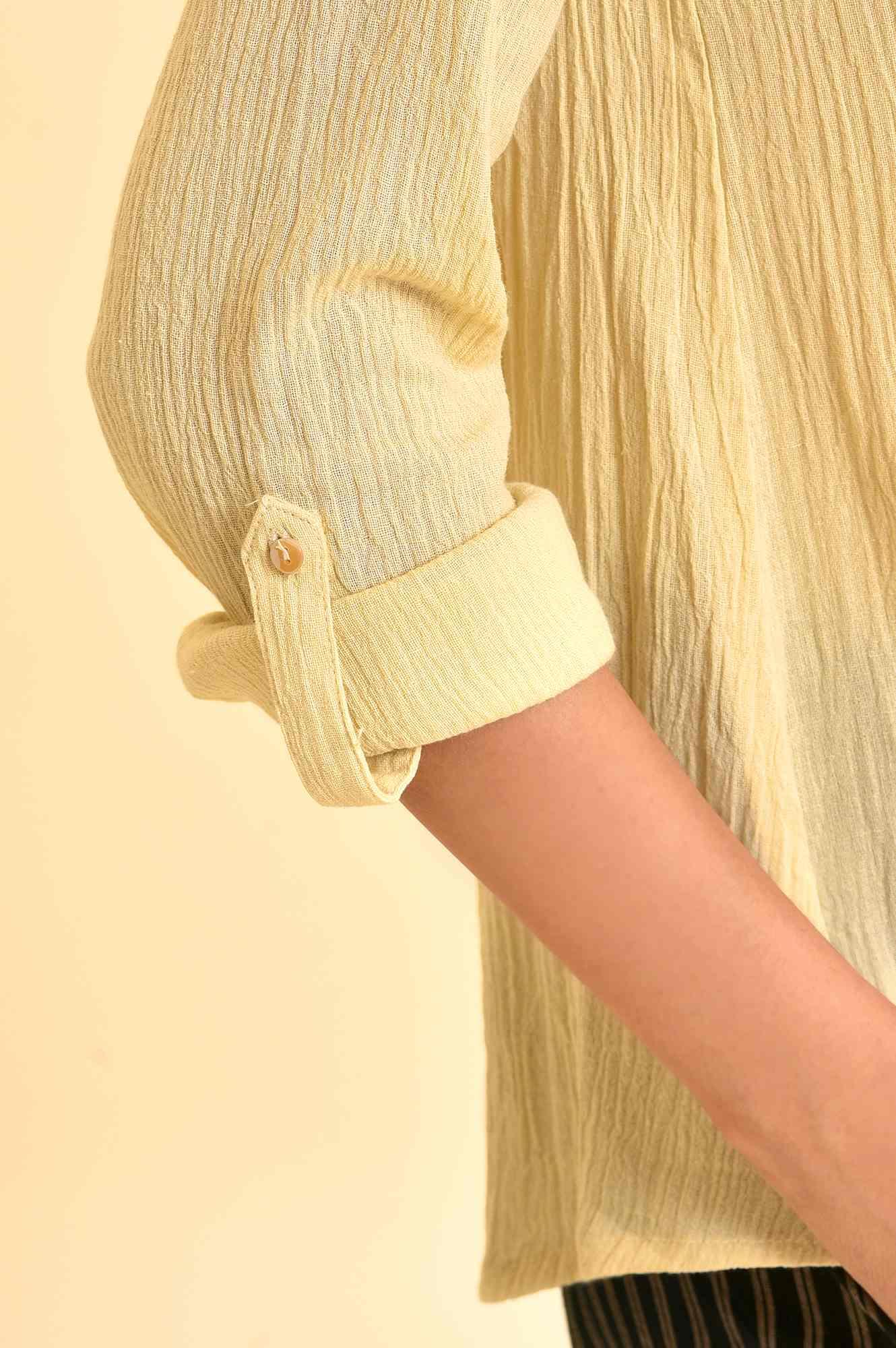 Yellow Mandarin Collar Top - wforwoman