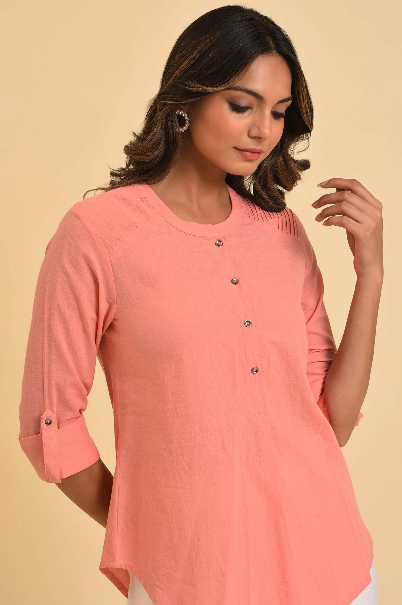 Pink Blue Cotton Flax Top - wforwoman
