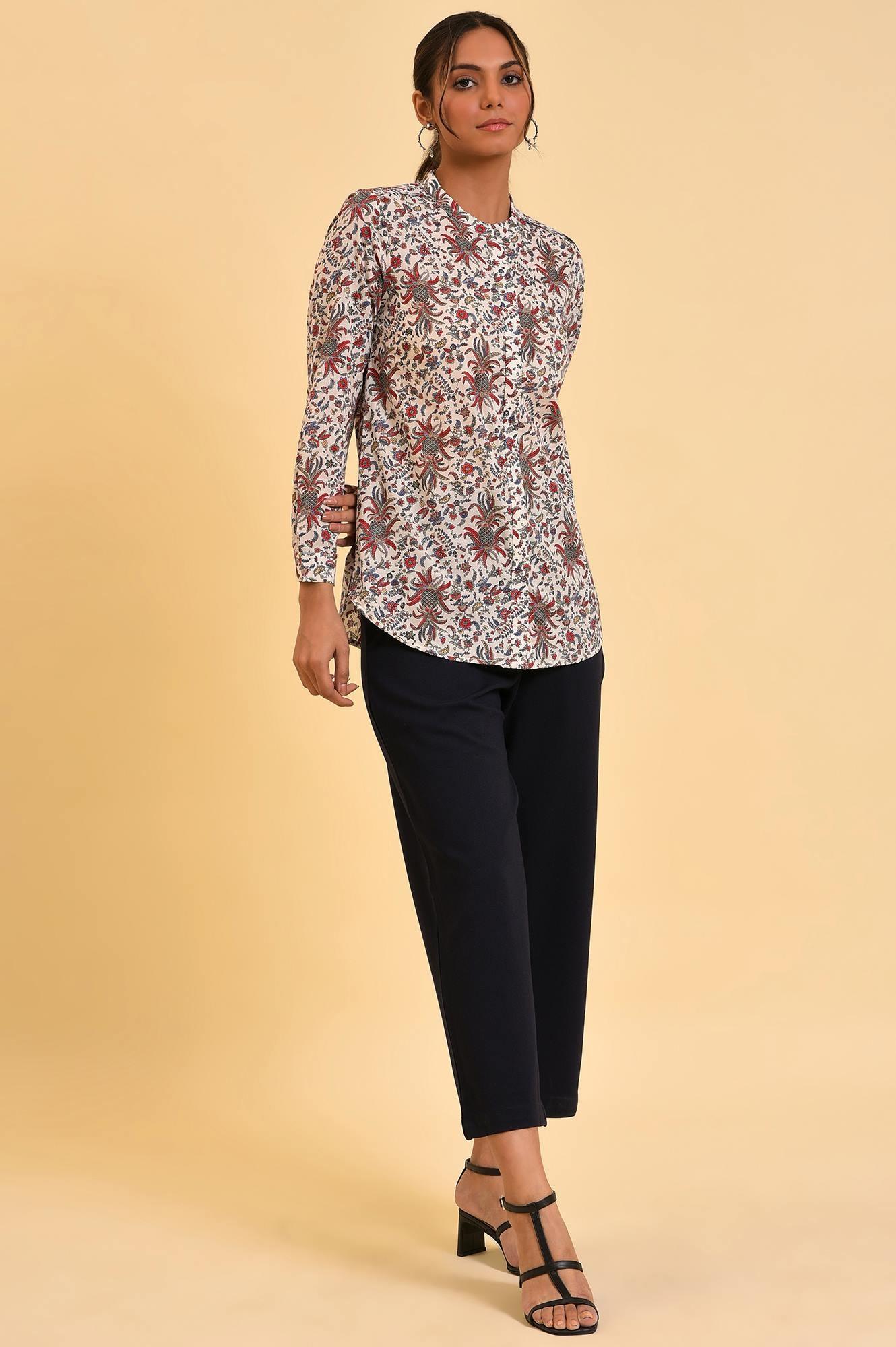 Ecru Floral Printed Top - wforwoman