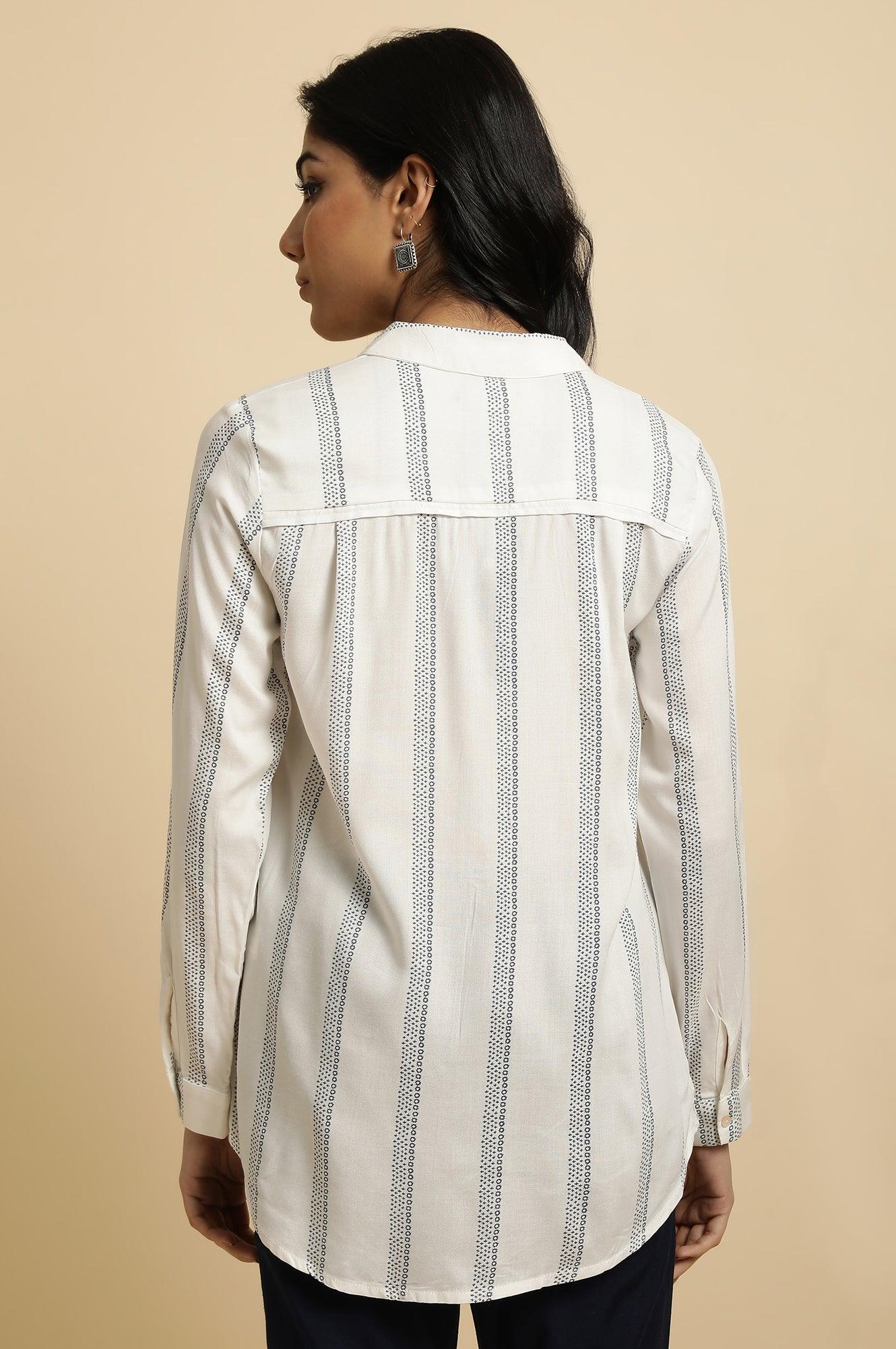 Ecru Printed Summer Shirt - wforwoman