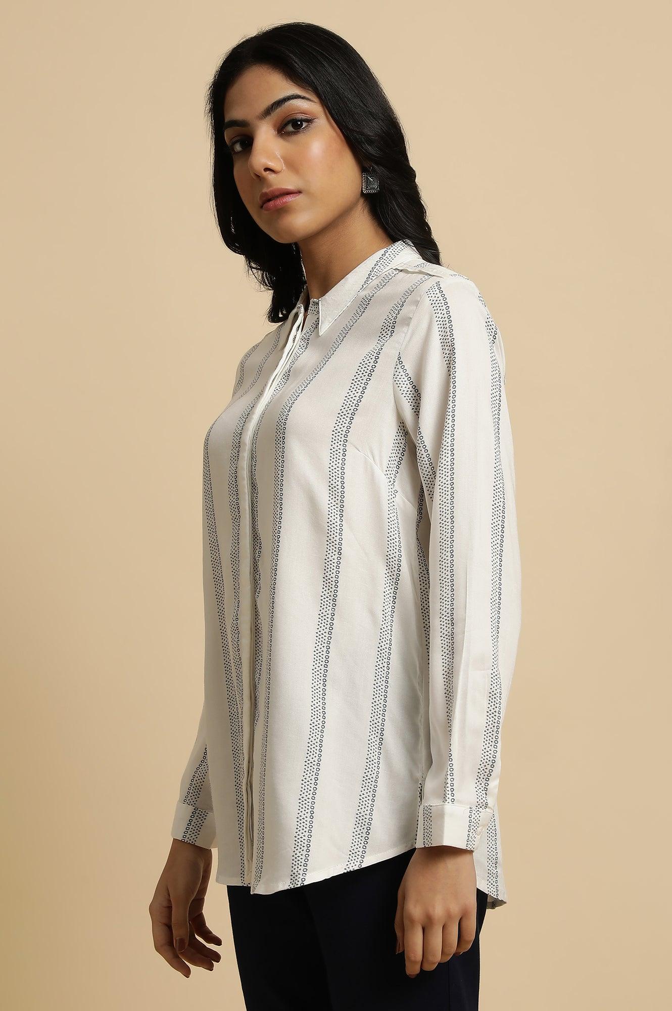 Ecru Printed Summer Shirt - wforwoman