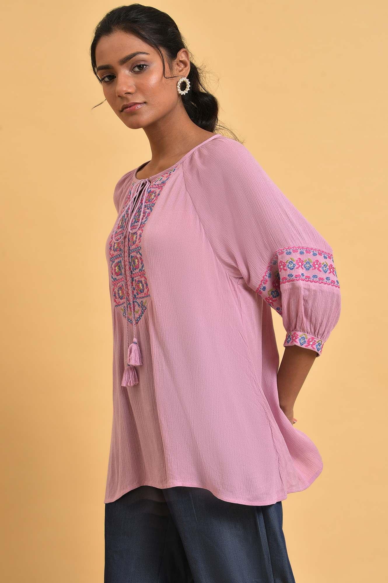 Pink Embroidered Western Top - wforwoman