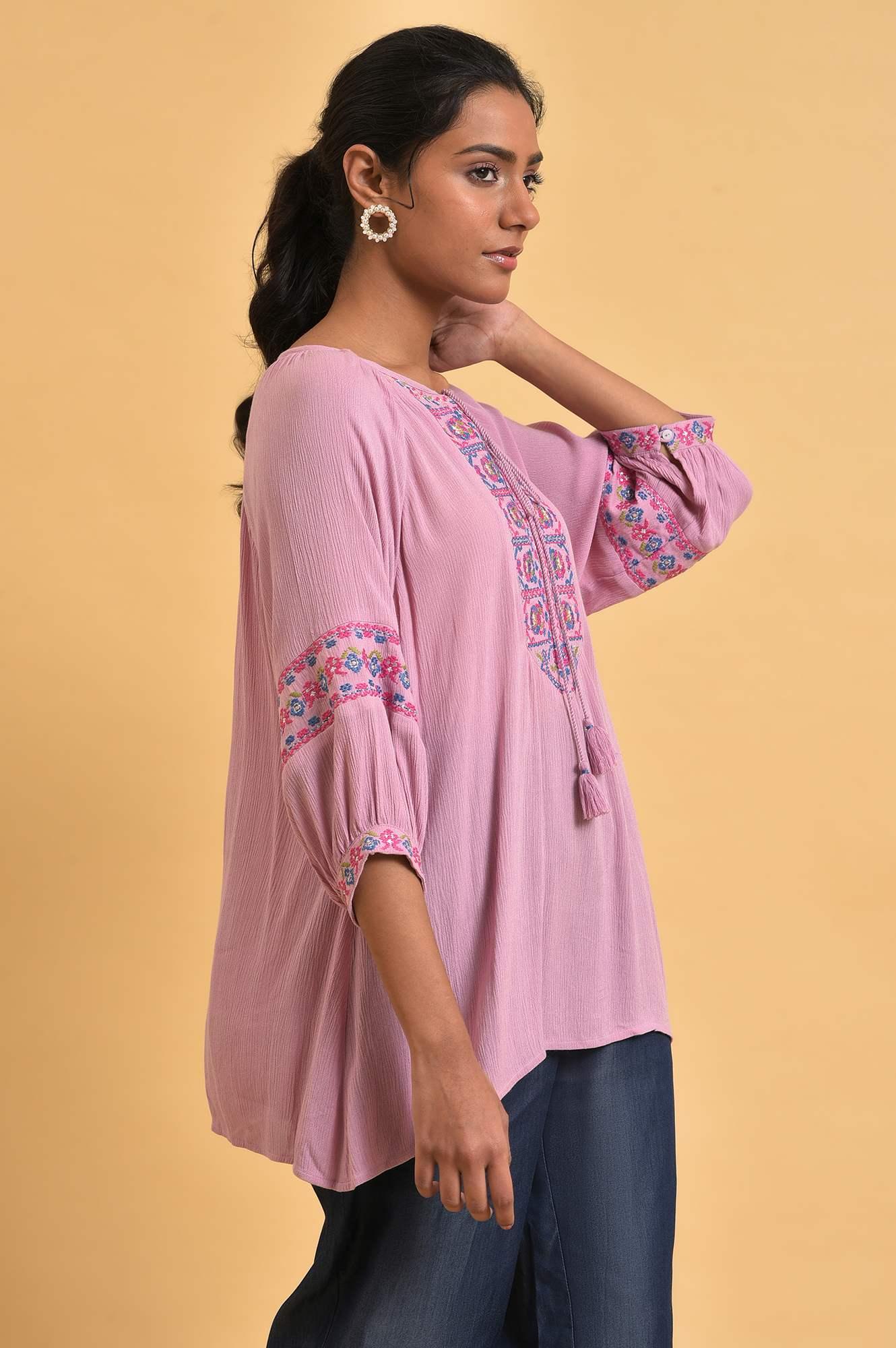 Pink Embroidered Western Top - wforwoman