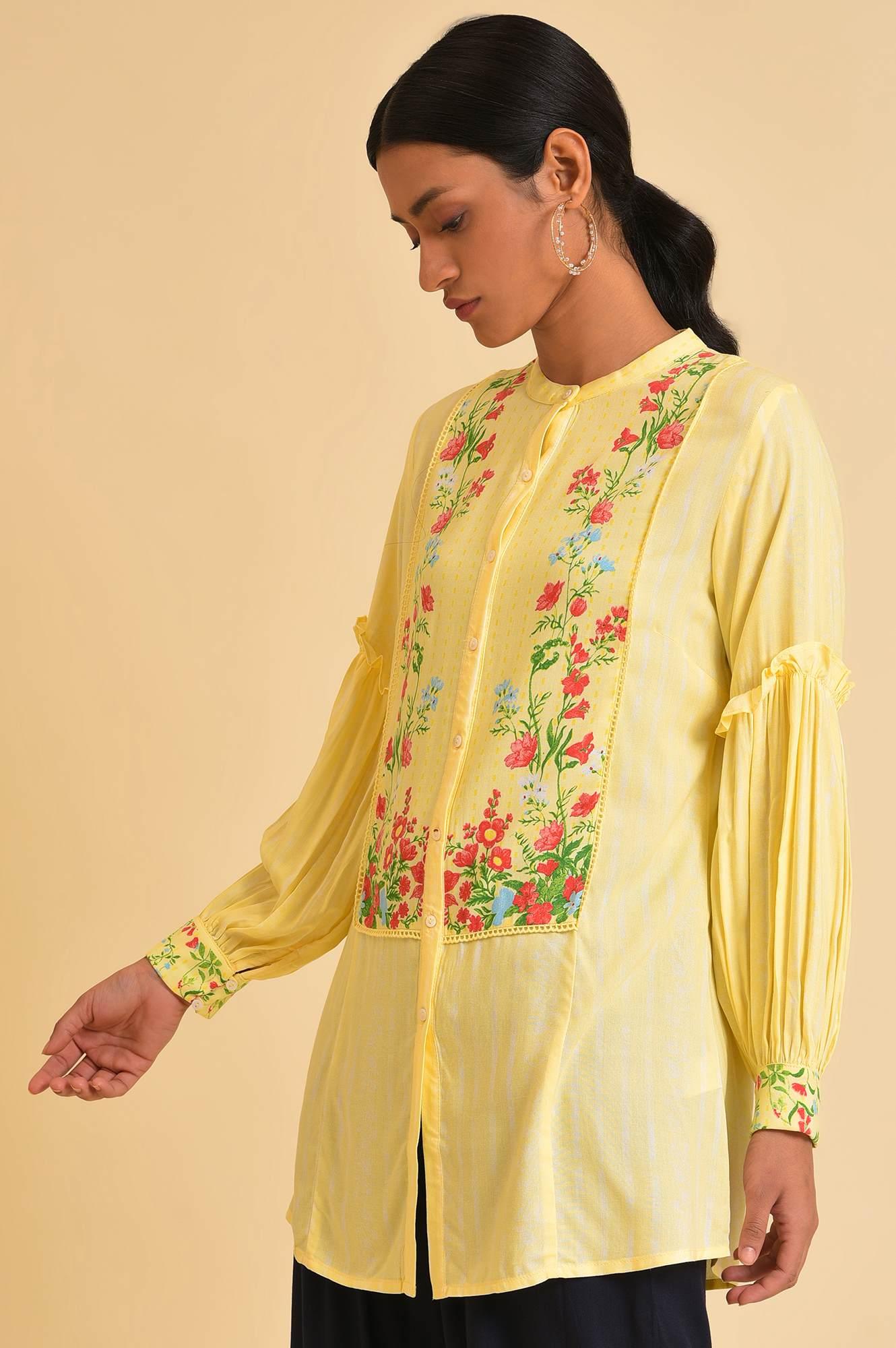 Yellow Floral Printed Top - wforwoman